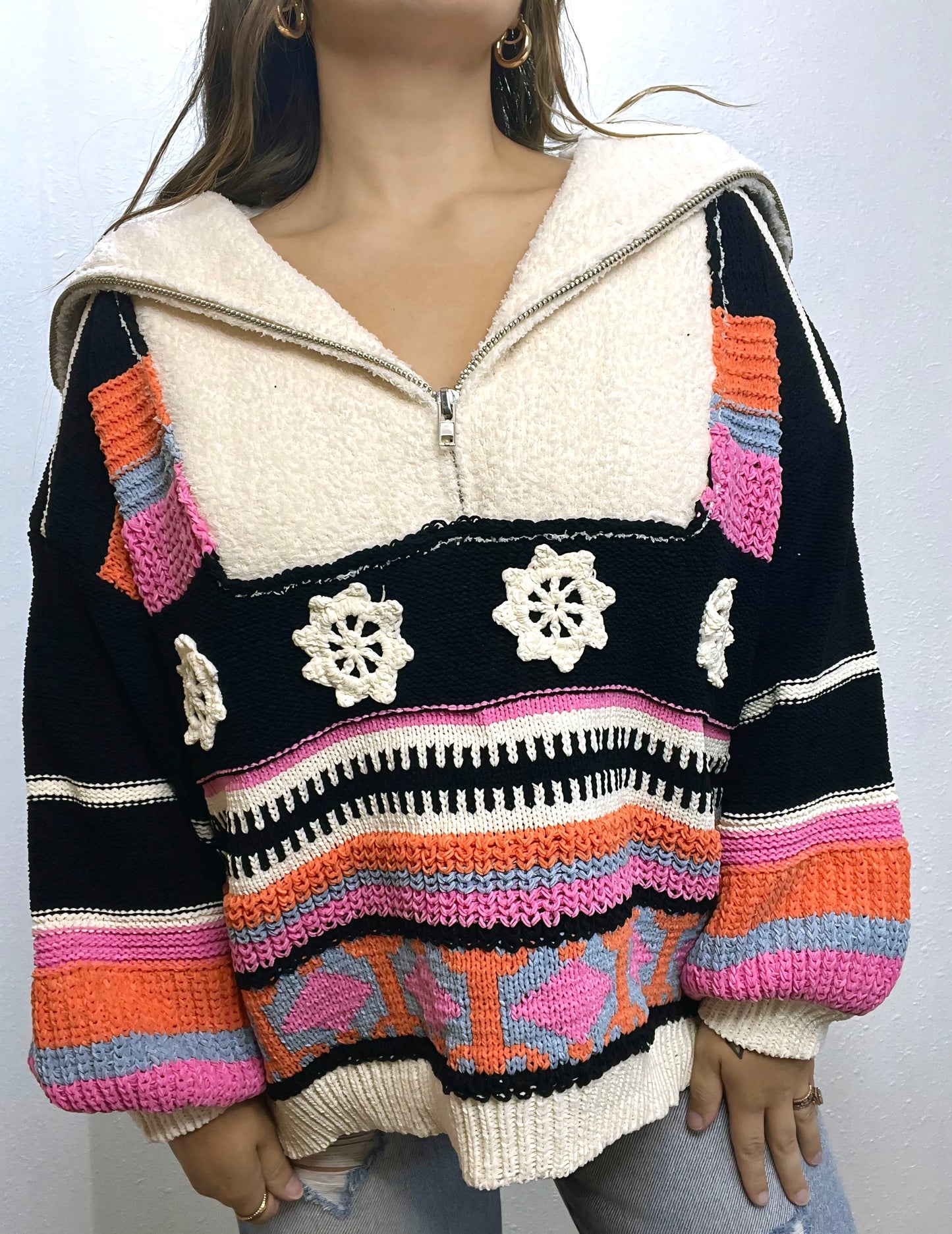 Scottie Crochet Zip Pullover