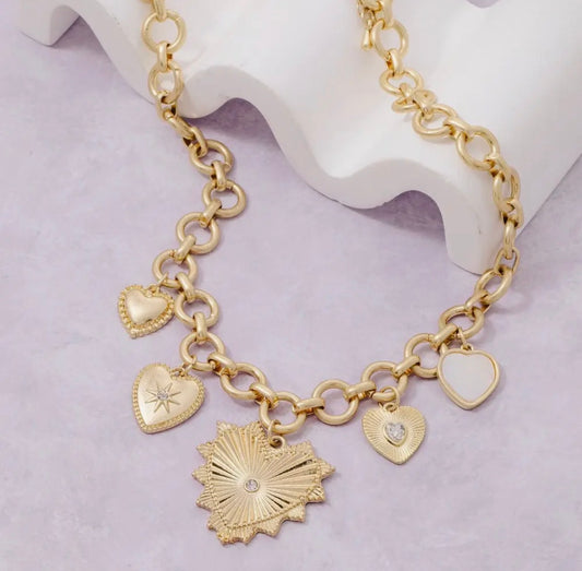 Multi Hearts Hoop Charm Necklace