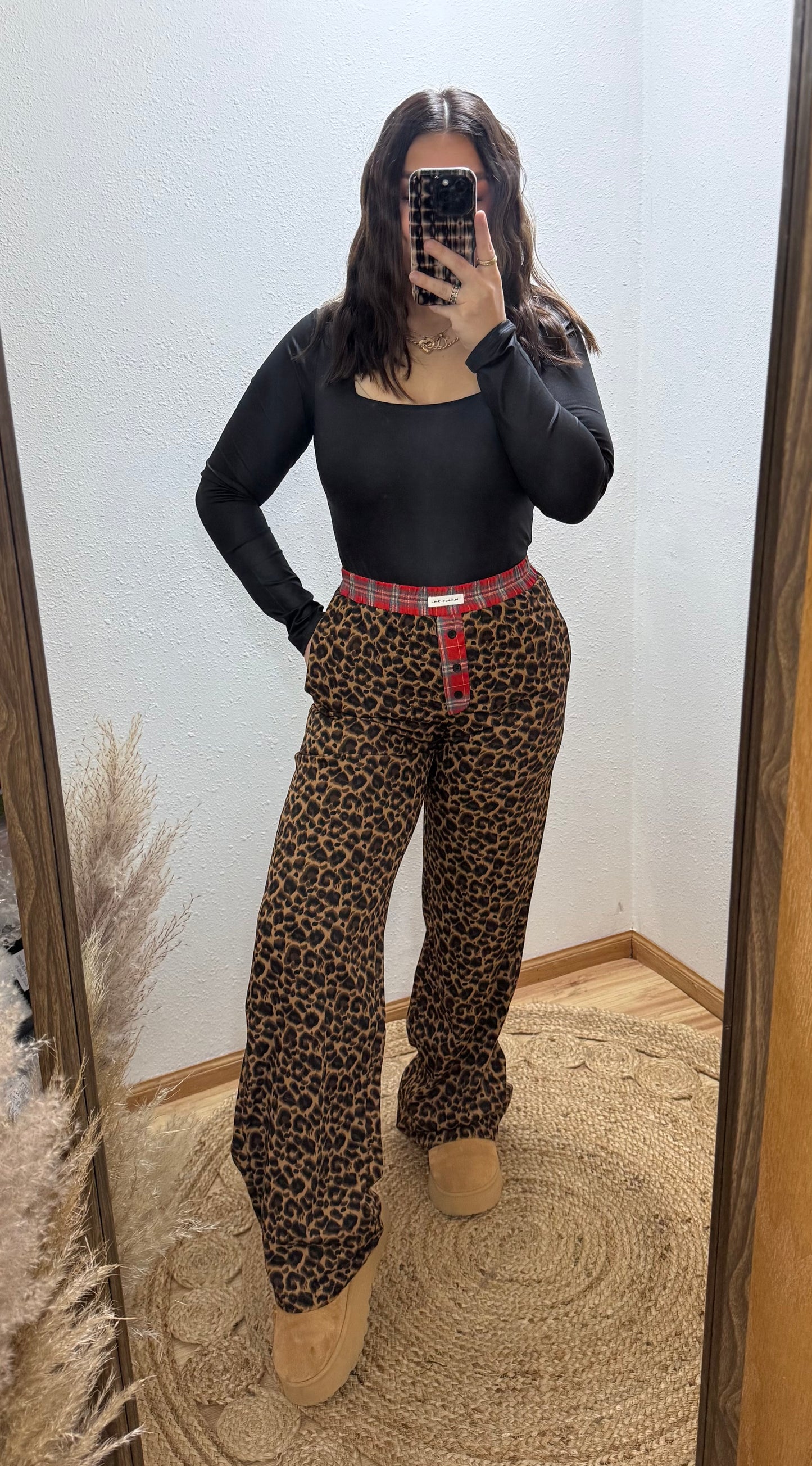 Leopard Plaid Trim Boxer Pants