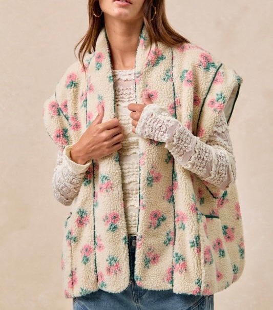 Spring Floral Oatmeal Fleece Vest