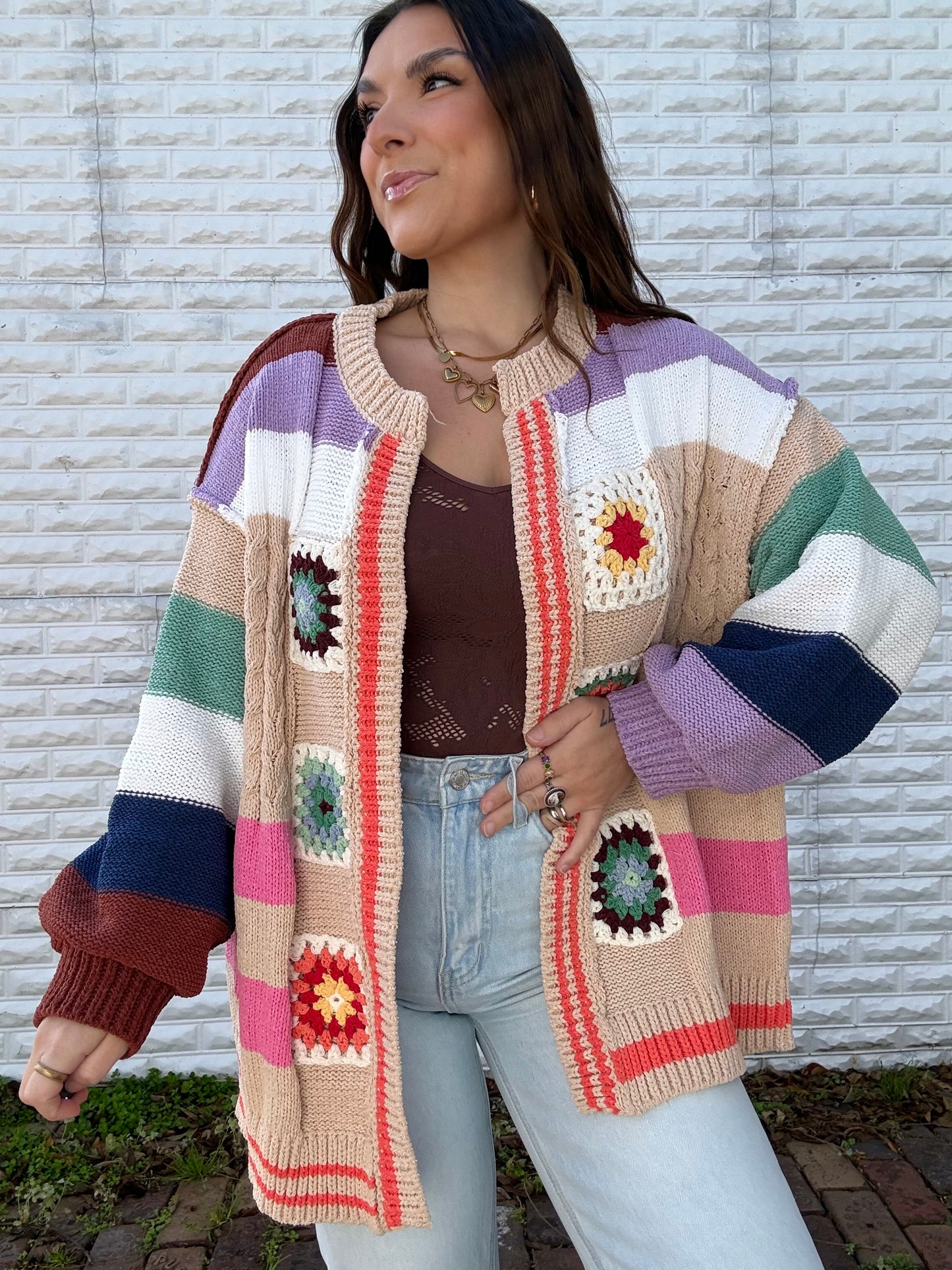 POL Granny Patch Knit Cardigan