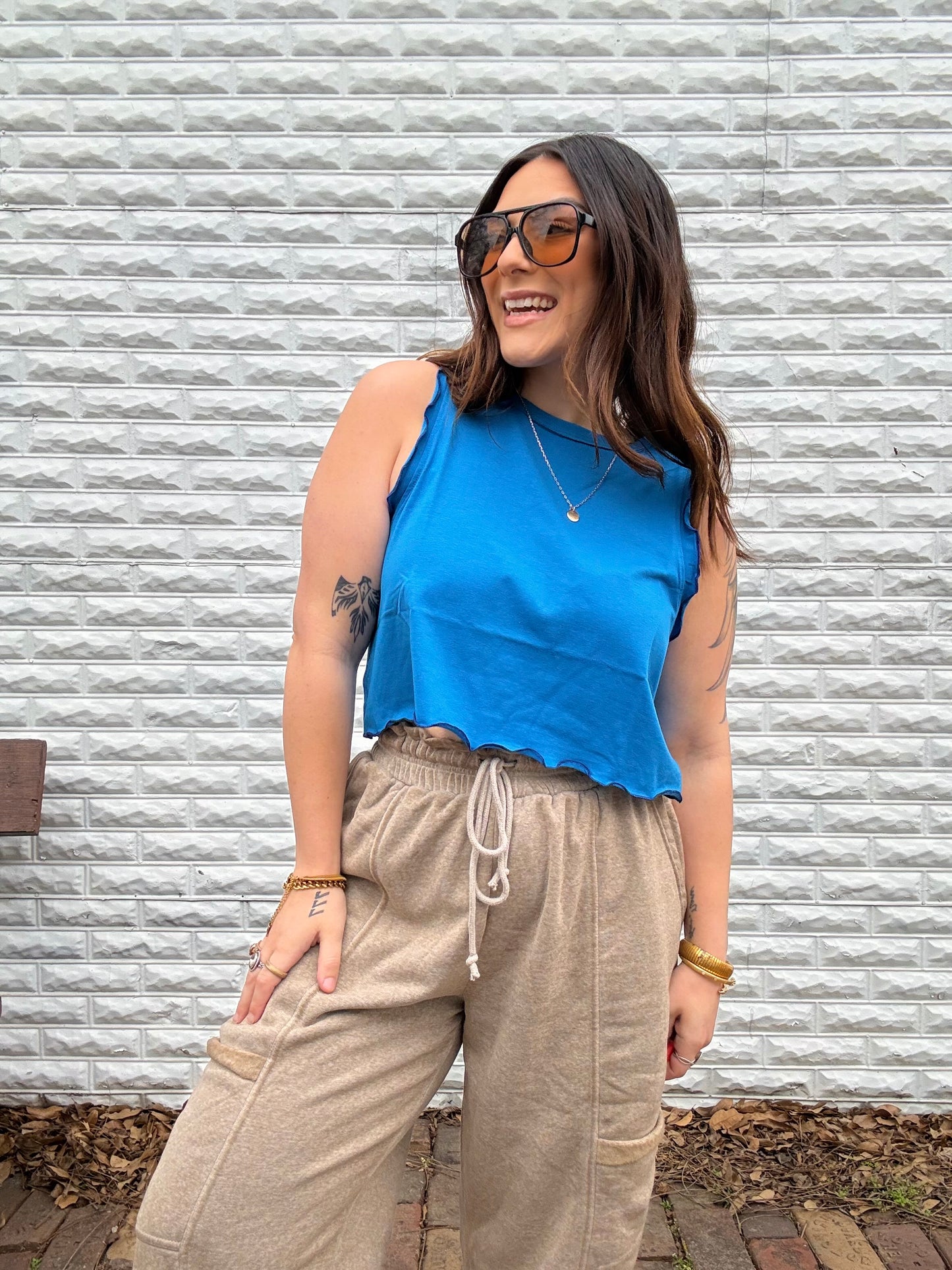 French Blue Lettuce Edge Tank | S-3X