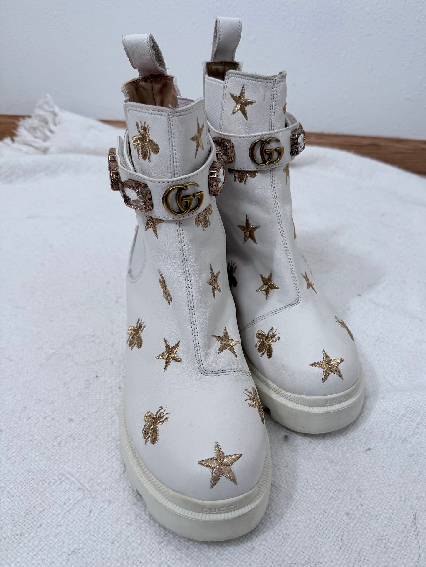 Ivory GG Embroidered Booties - 7/7.5