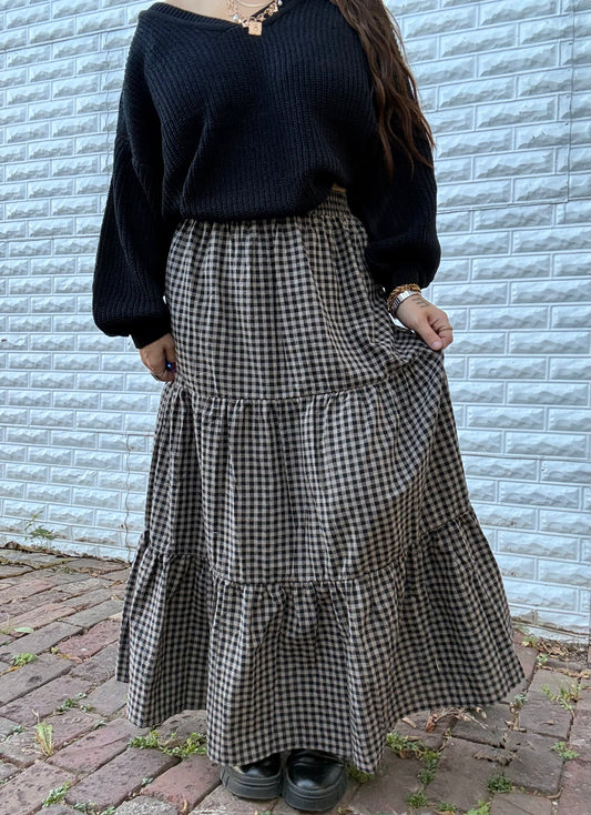 Salem Nights Gingham Midi Skirt