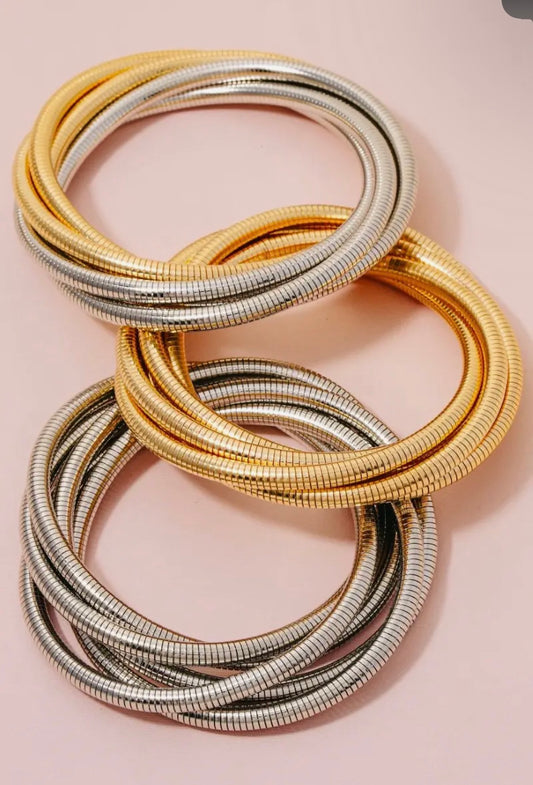 Knotted Elastic Metallic Coil Bracelet Sets