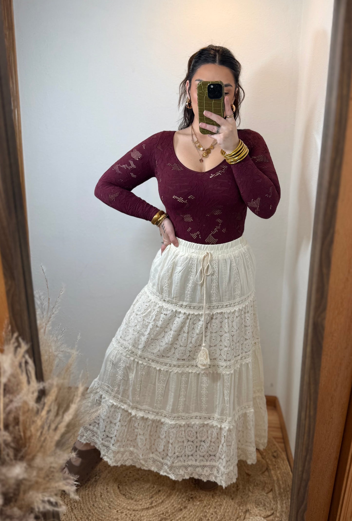 Wisteria Boho Lace Maxi Skirt