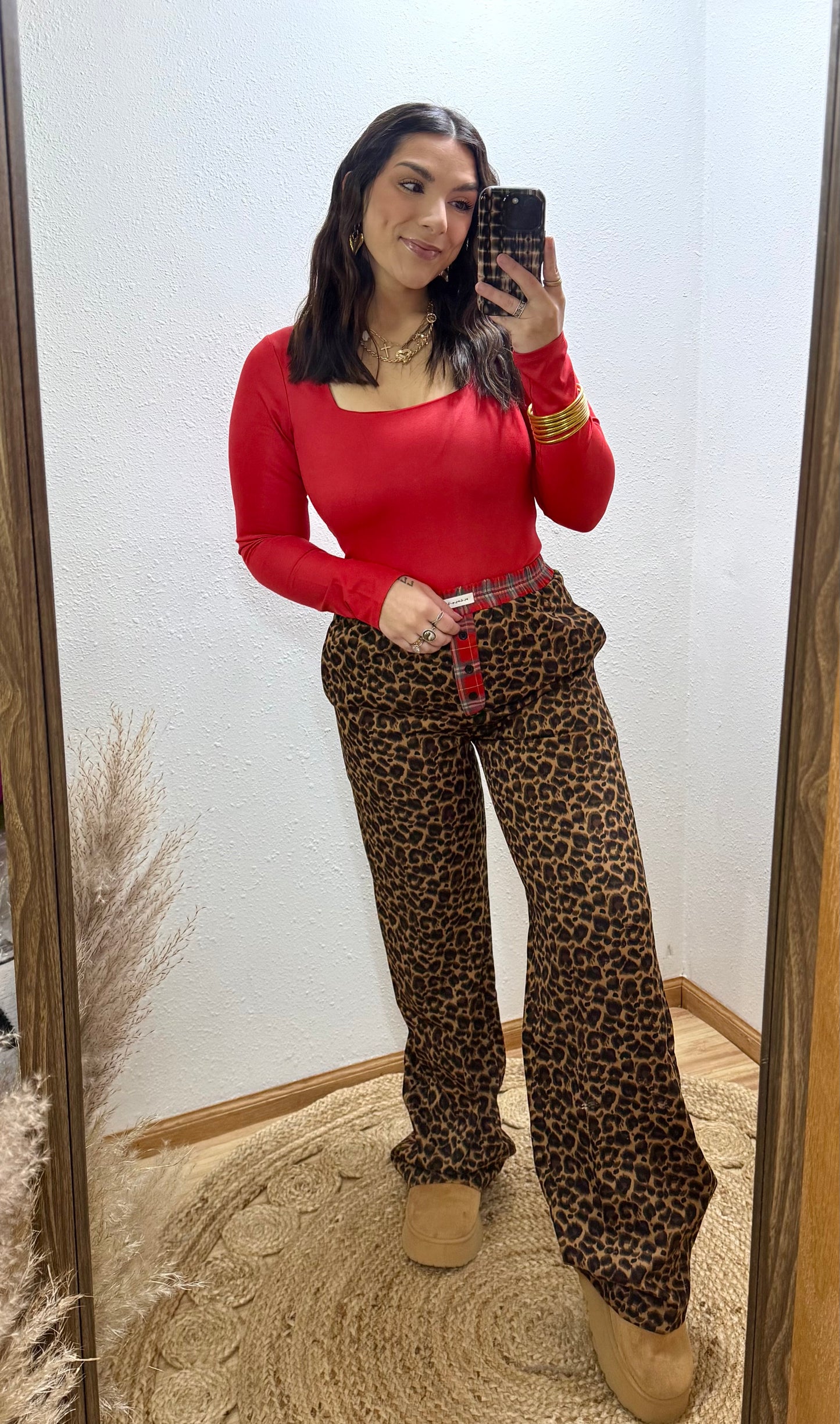Leopard Plaid Trim Boxer Pants