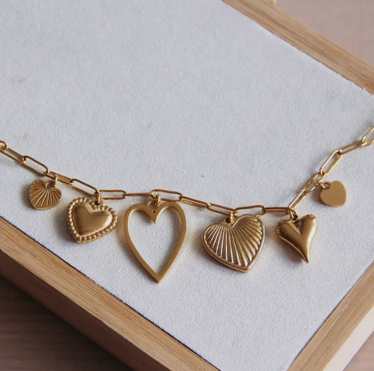 Hearts Charm Necklace - Gold