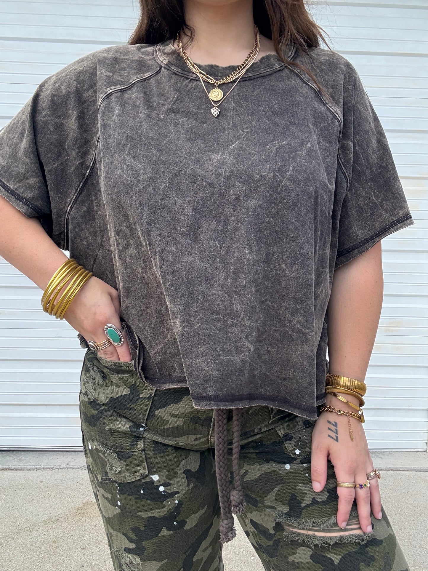 Boxy Mineral Washed Tee : Ash Black