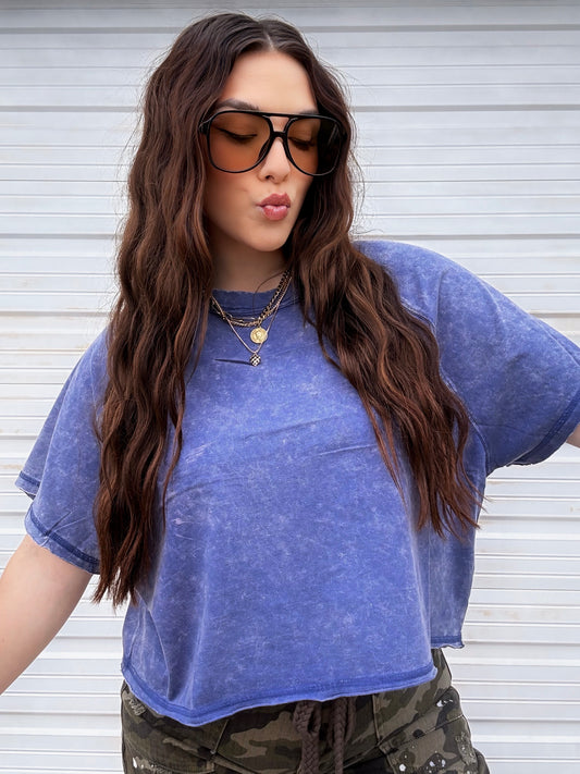 Boxy Mineral Washed Tee : Blueberry