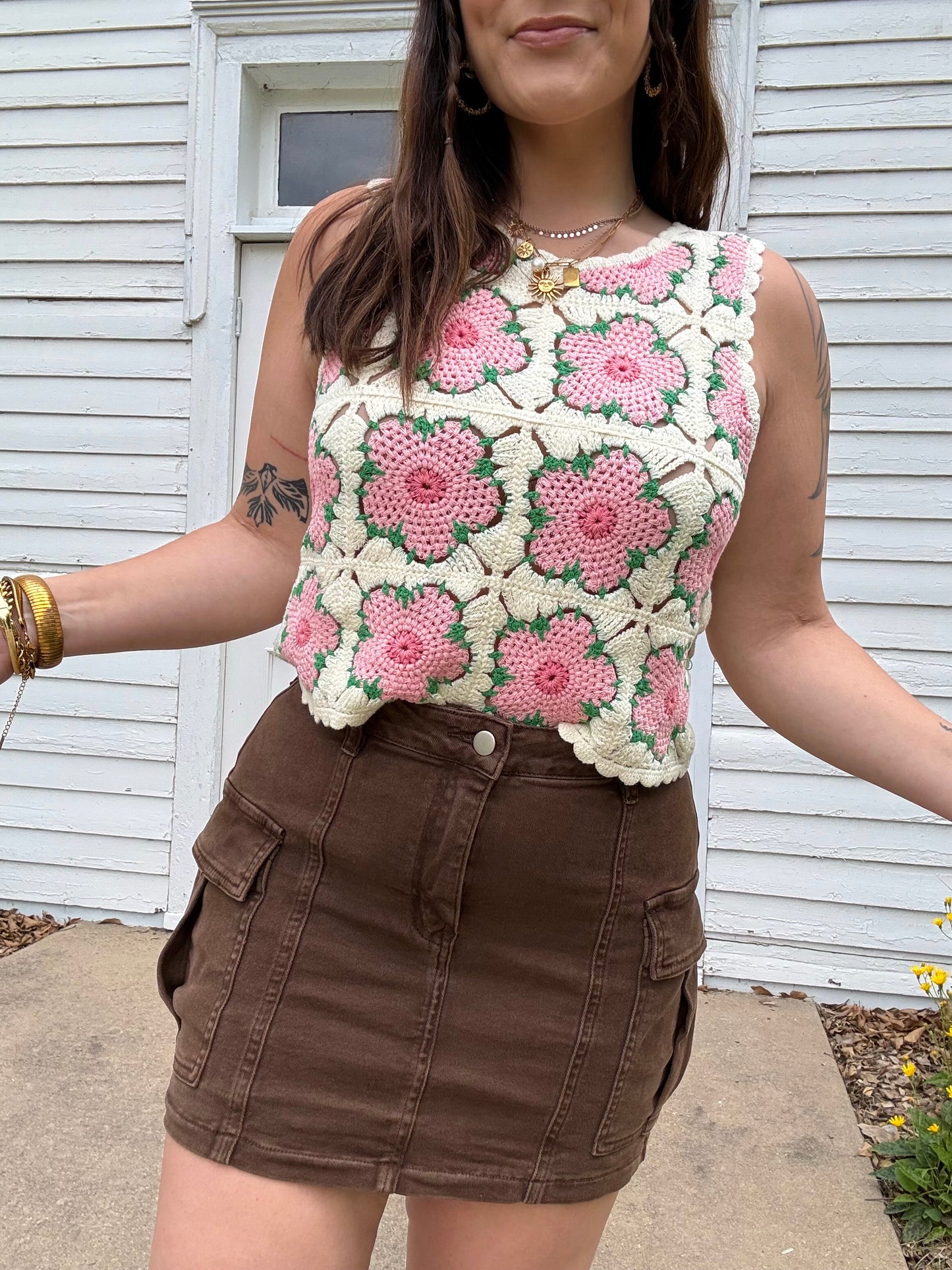 Daisy Crochet Knit Tank