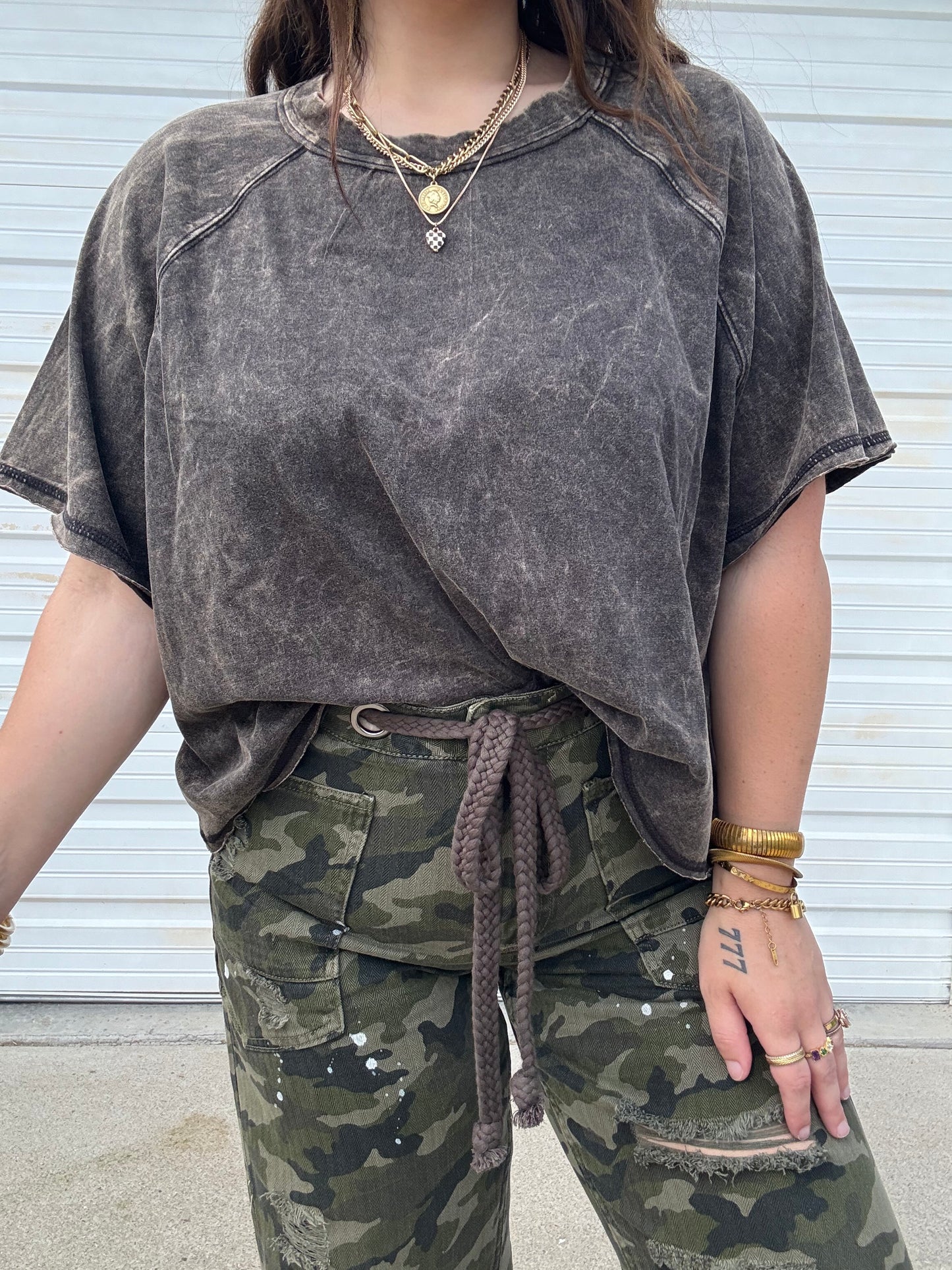 Boxy Mineral Washed Tee : Ash Black