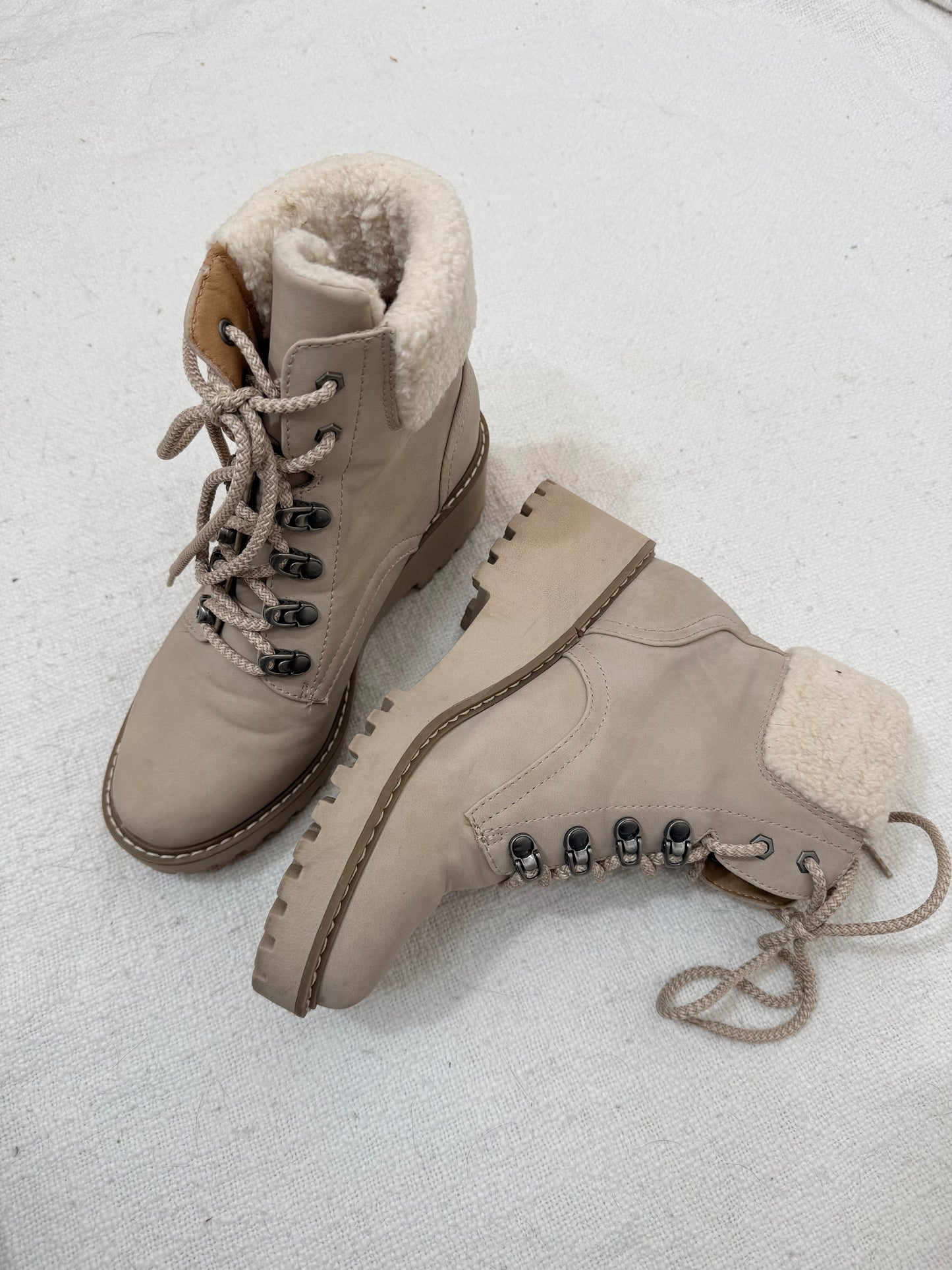 Taupe Sherpa Wedge Booties - 7