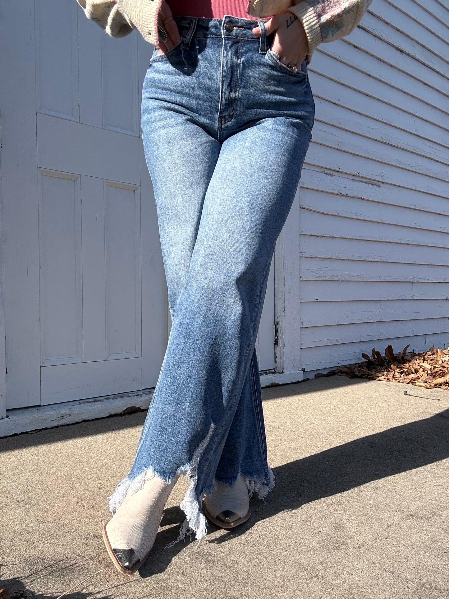 Annie Distressed Hem Denim Jeans