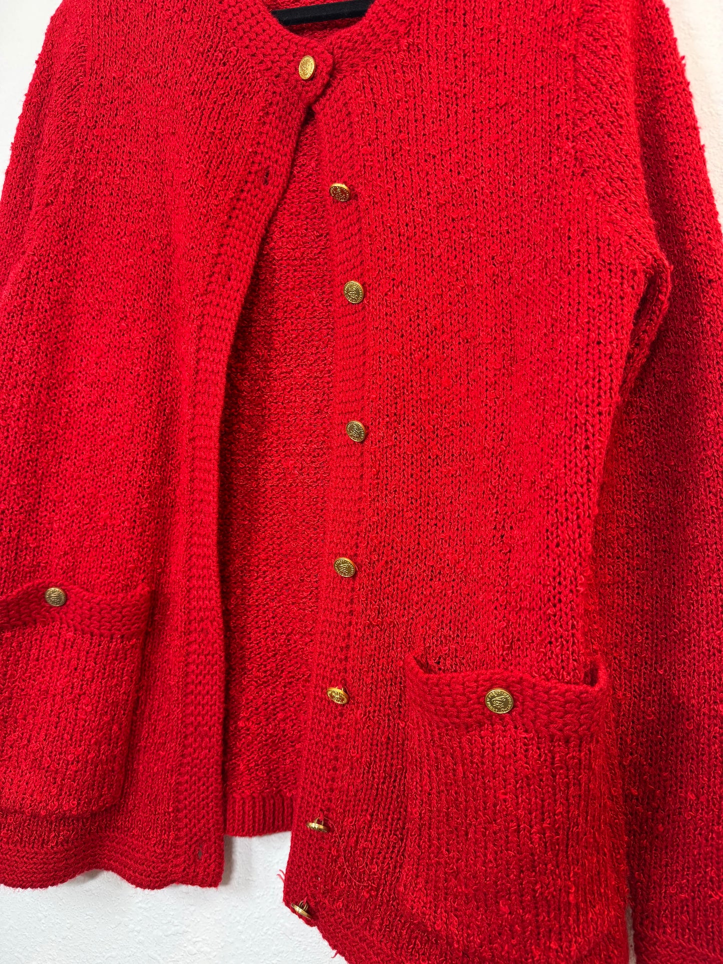 Gold Button Vintage Red Knit Cardigan (Medium)