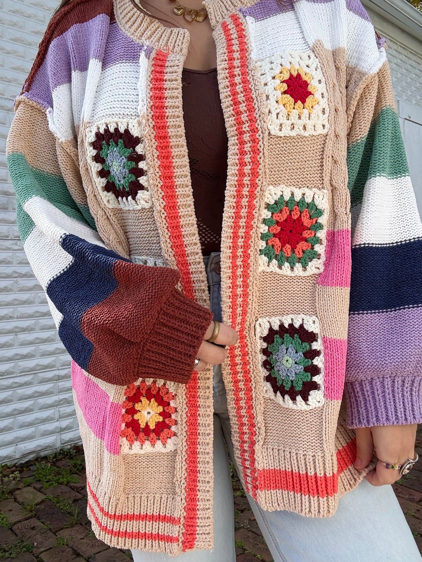 POL Granny Patch Knit Cardigan