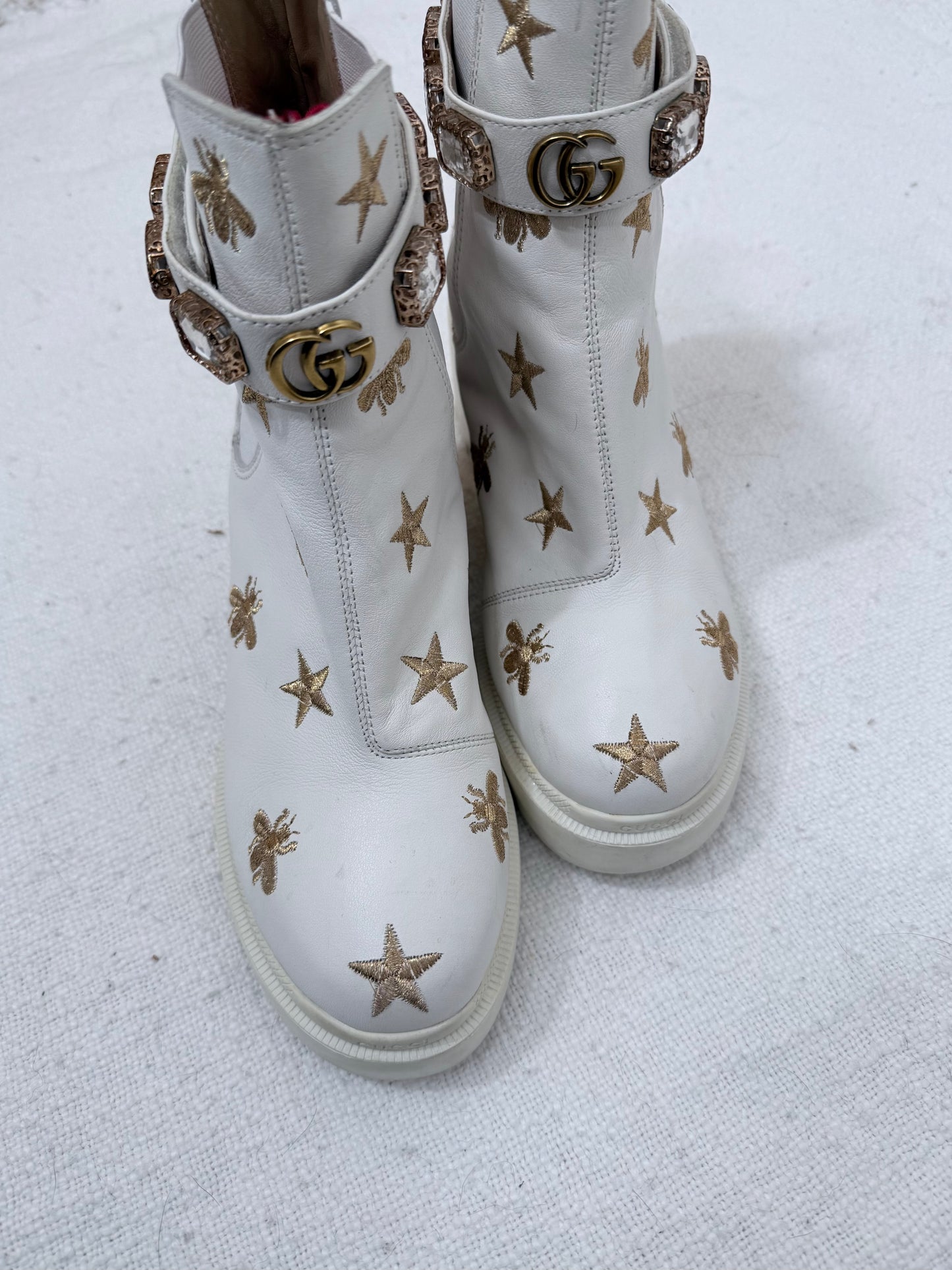 Ivory GG Embroidered Booties - 7/7.5