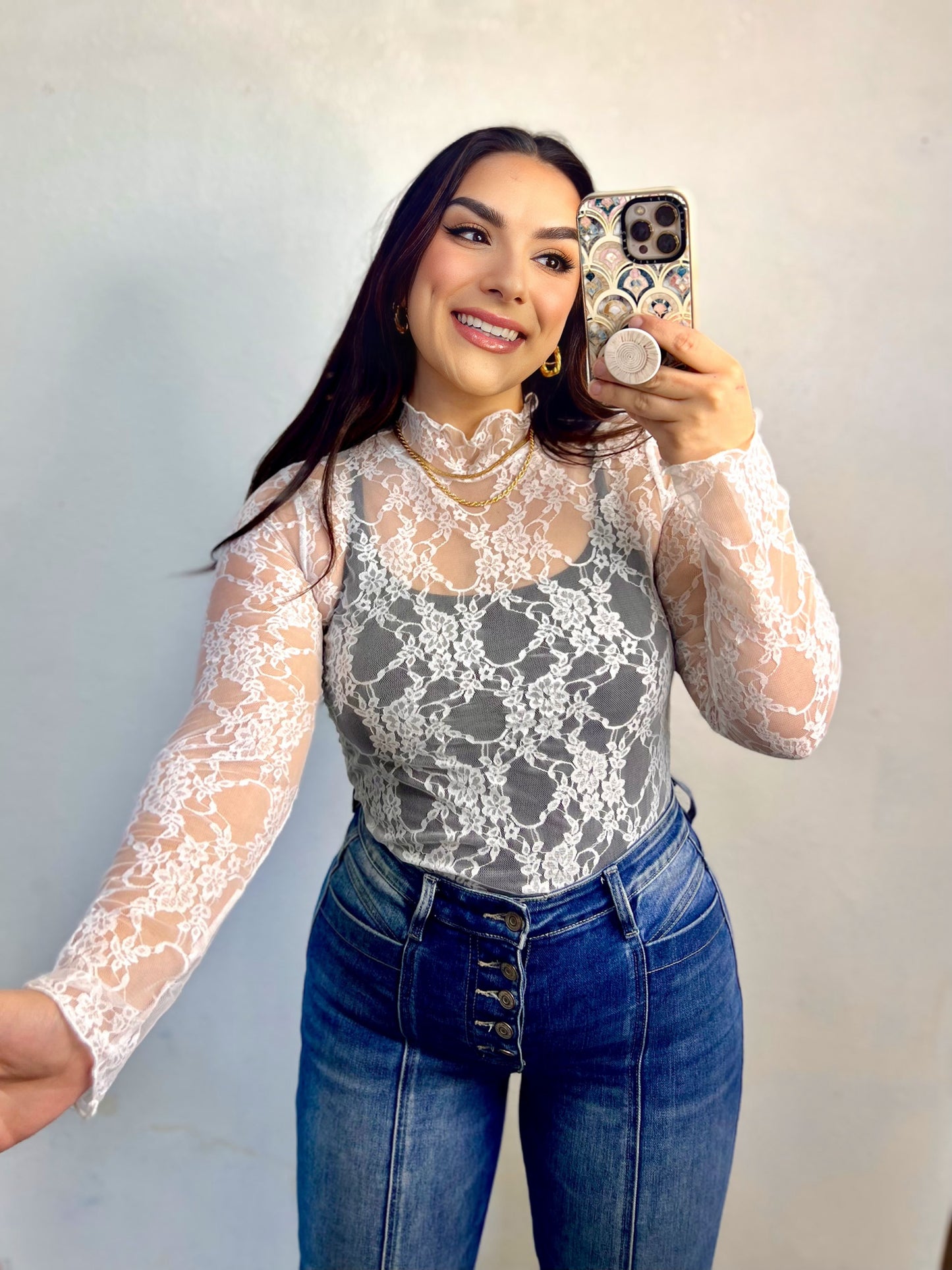 CURVY | Floral Lace Sheer Layering Tops