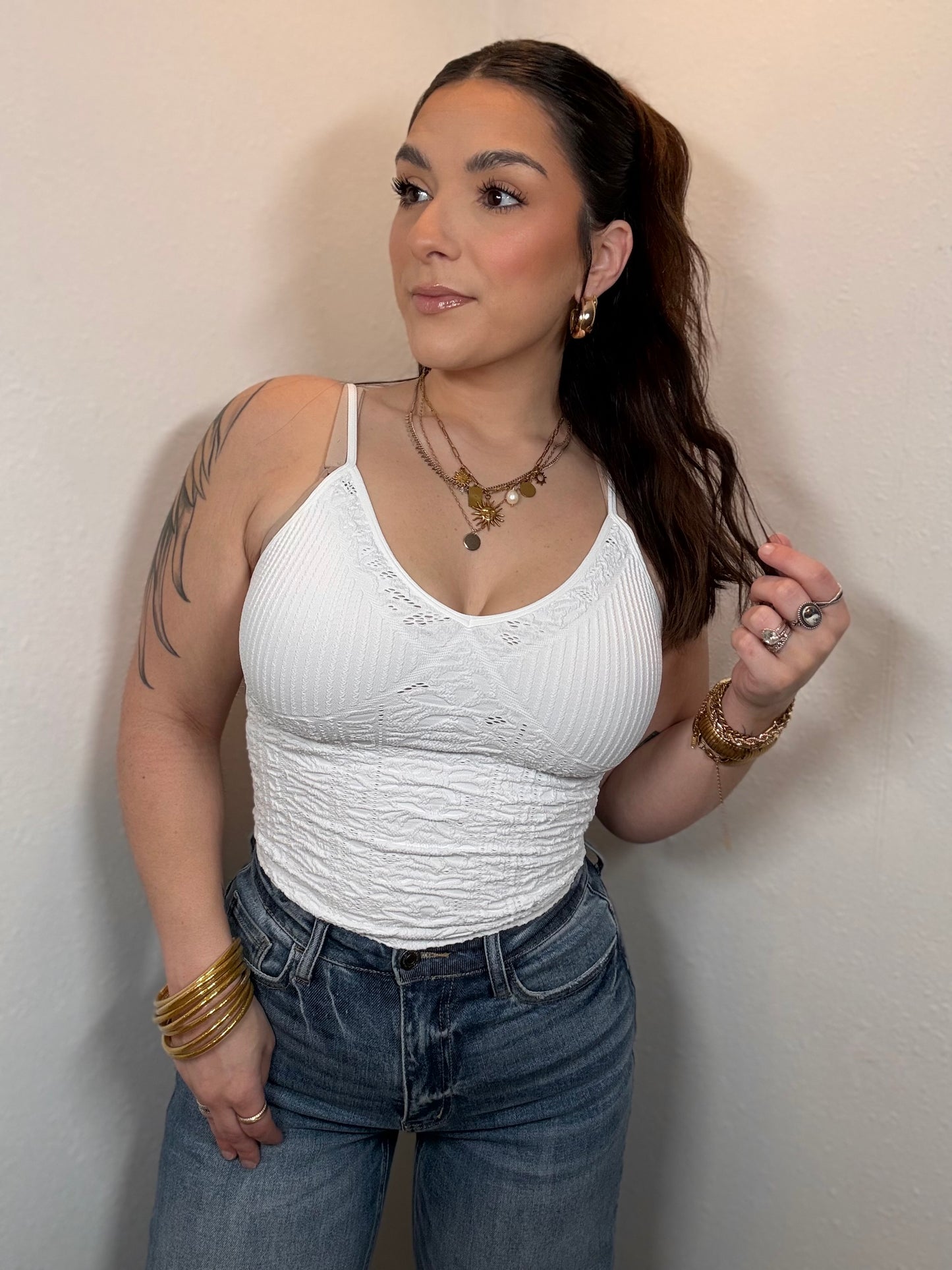 White Lacey Textured Tank