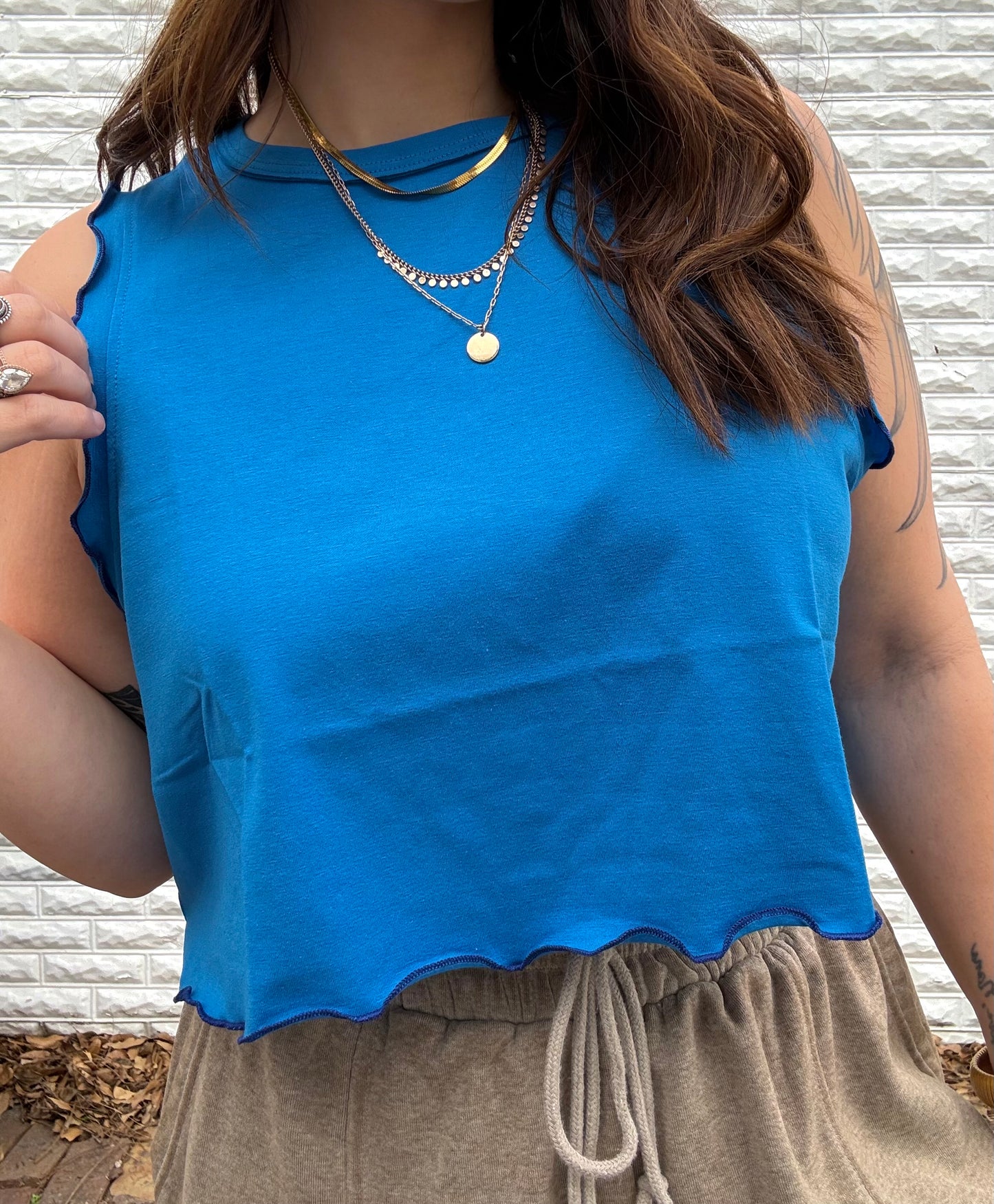 French Blue Lettuce Edge Tank | S-3X