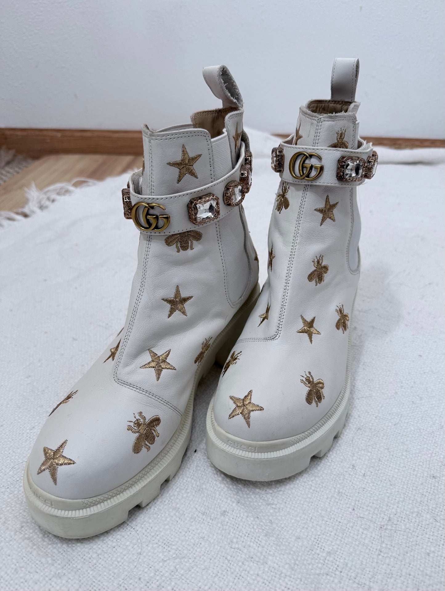 Ivory GG Embroidered Booties - 7/7.5