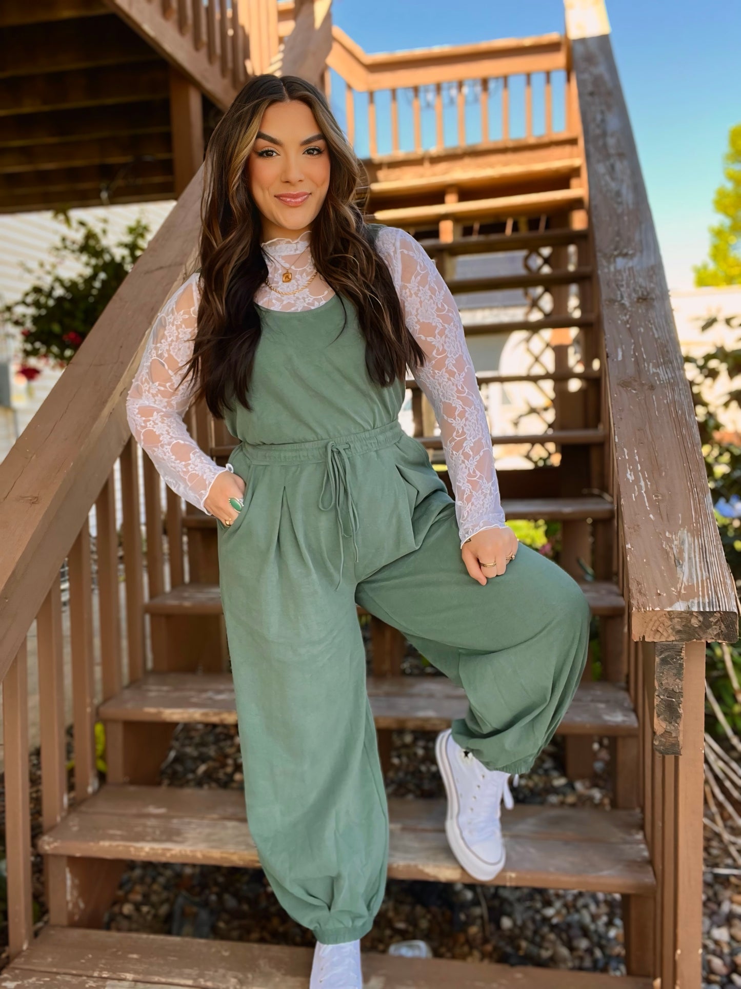 Out of Time Sage Jumpsuit