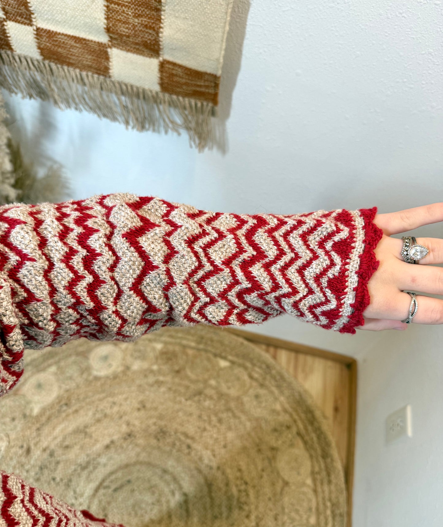 Vintage 90’s Red ZigZag Cardigan - Small