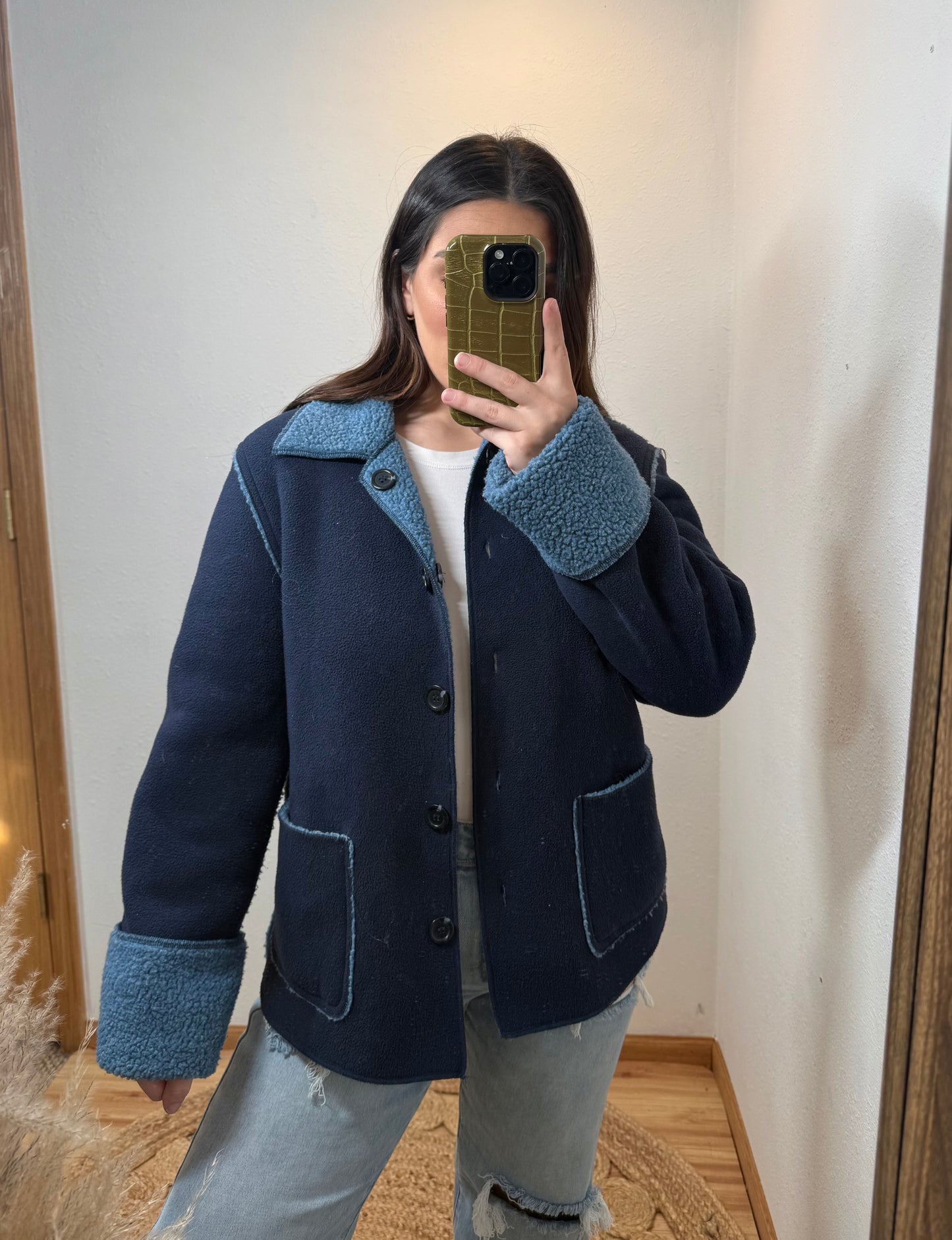 Navy Reversible Fleece Vintage Jacket (Medium)