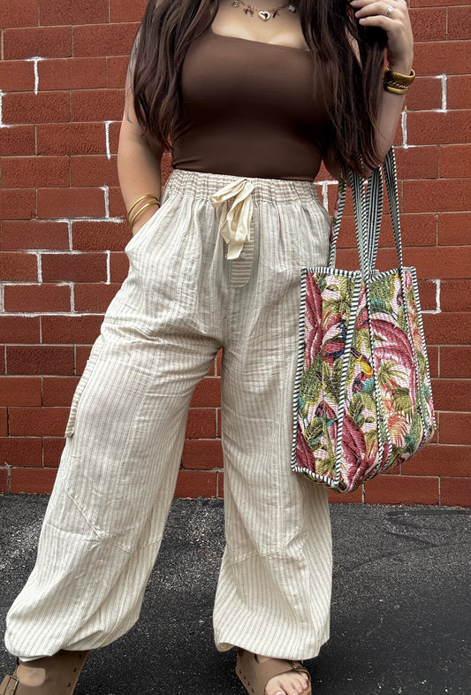 Neutral Striped Linen Pants