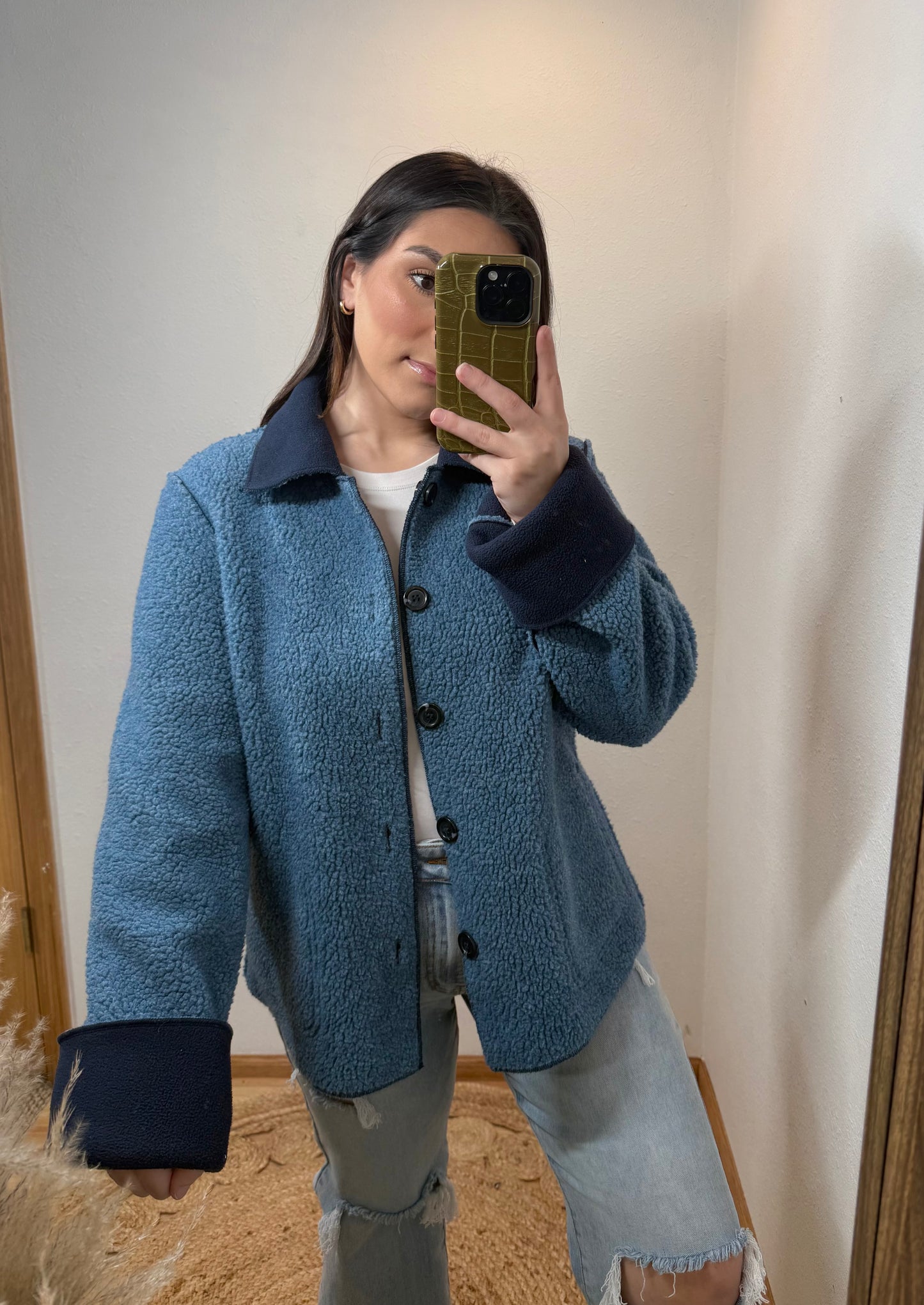 Navy Reversible Fleece Vintage Jacket (Medium)