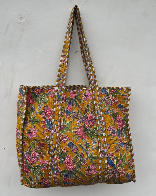 Mustard Boho Floral Quilted Bag
