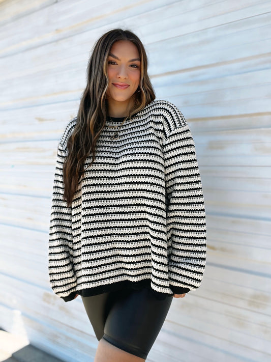 Wren Crochet Knit Striped Sweater