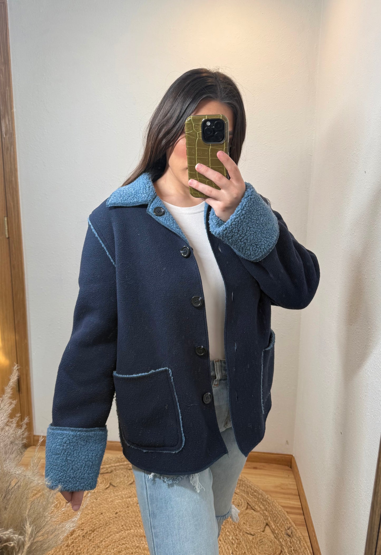 Navy Reversible Fleece Vintage Jacket (Medium)