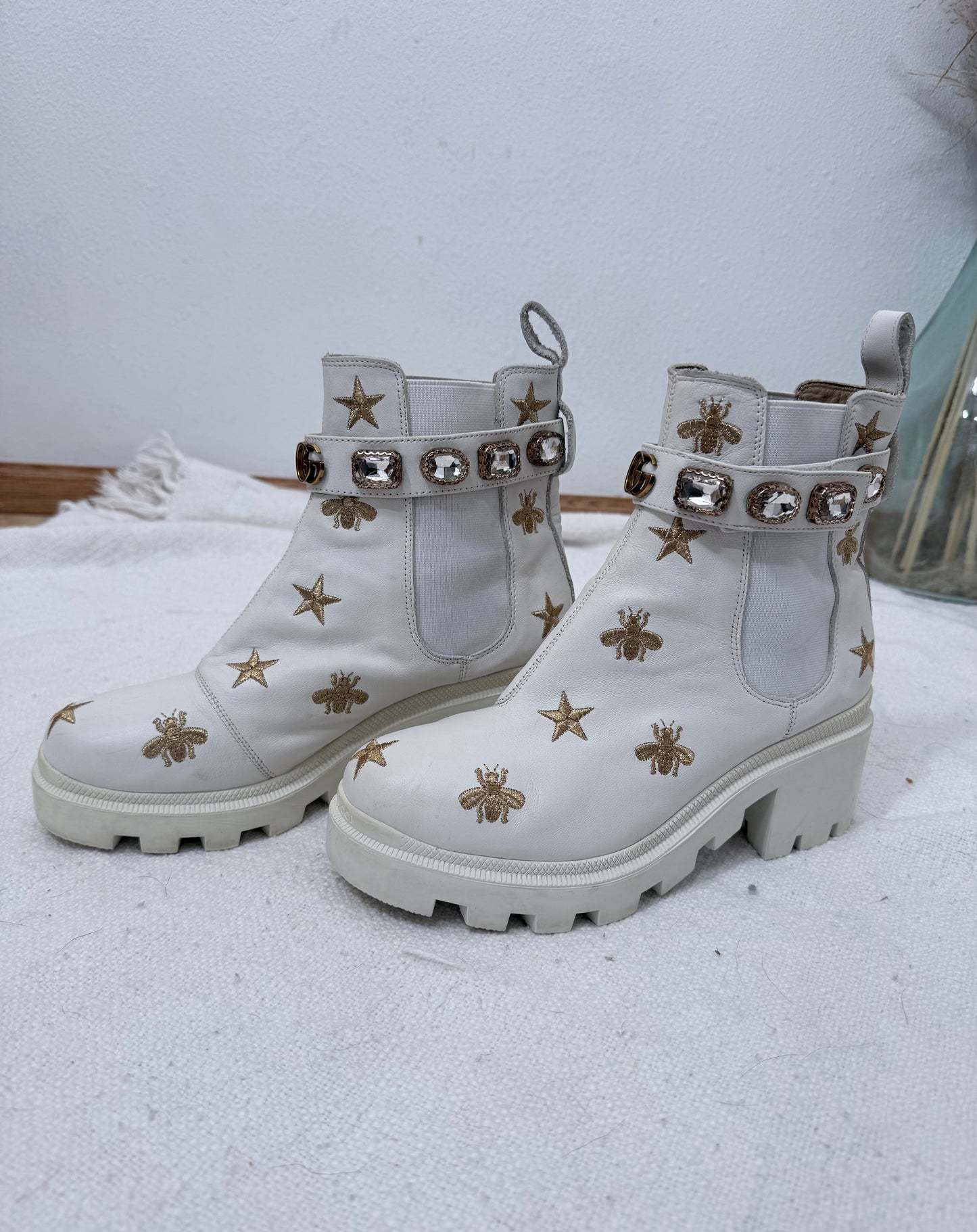 Ivory GG Embroidered Booties - 7/7.5