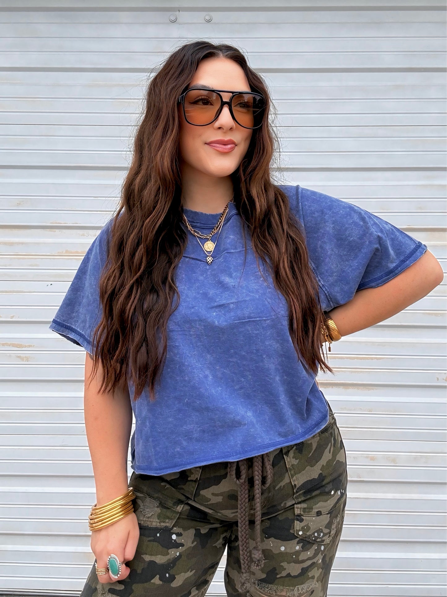 Boxy Mineral Washed Tee : Blueberry