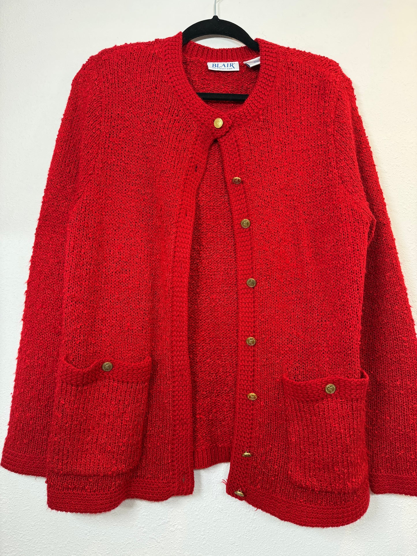 Gold Button Vintage Red Knit Cardigan (Medium)