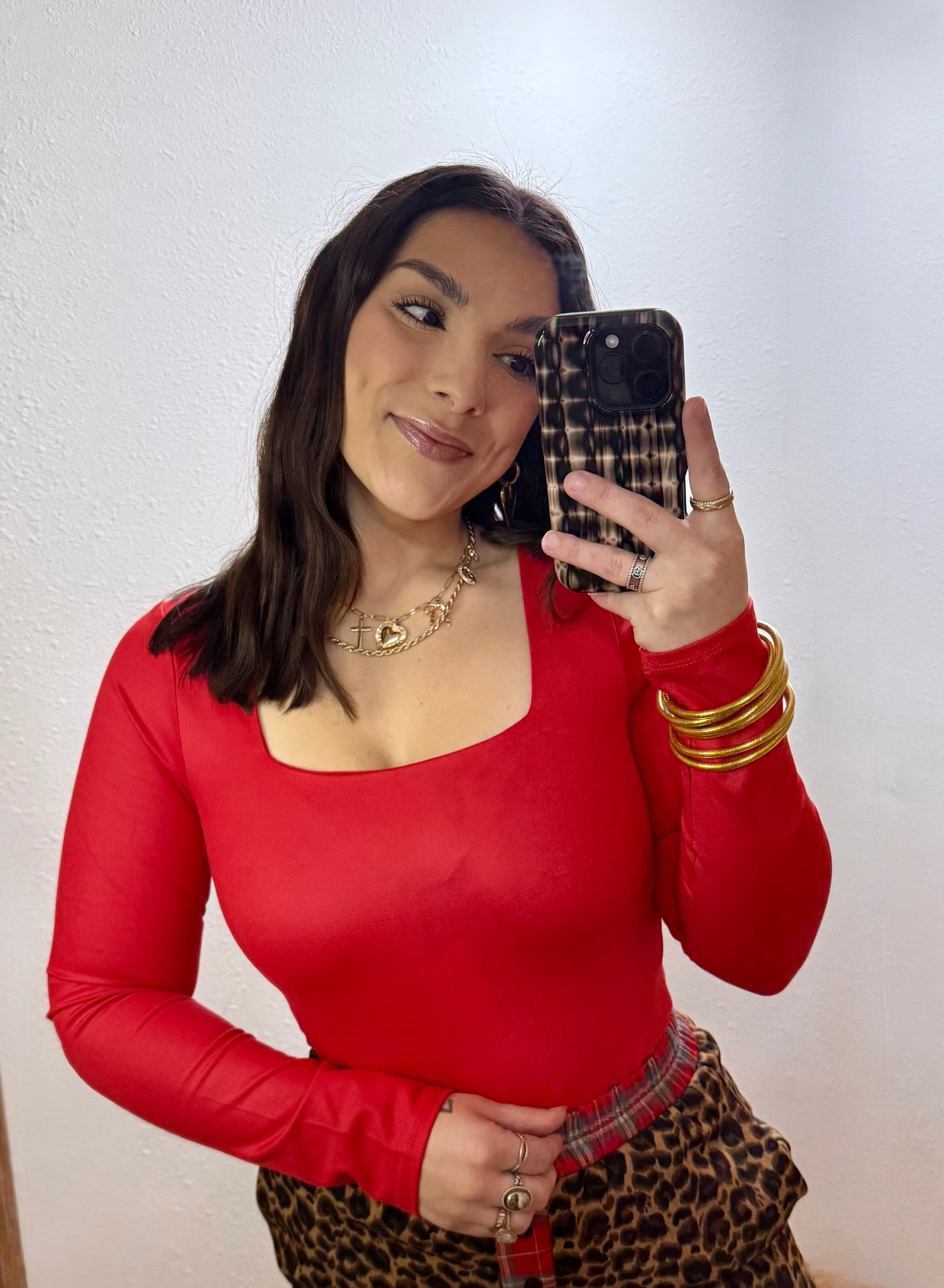 Shine On Square Neck Bodysuit : Red