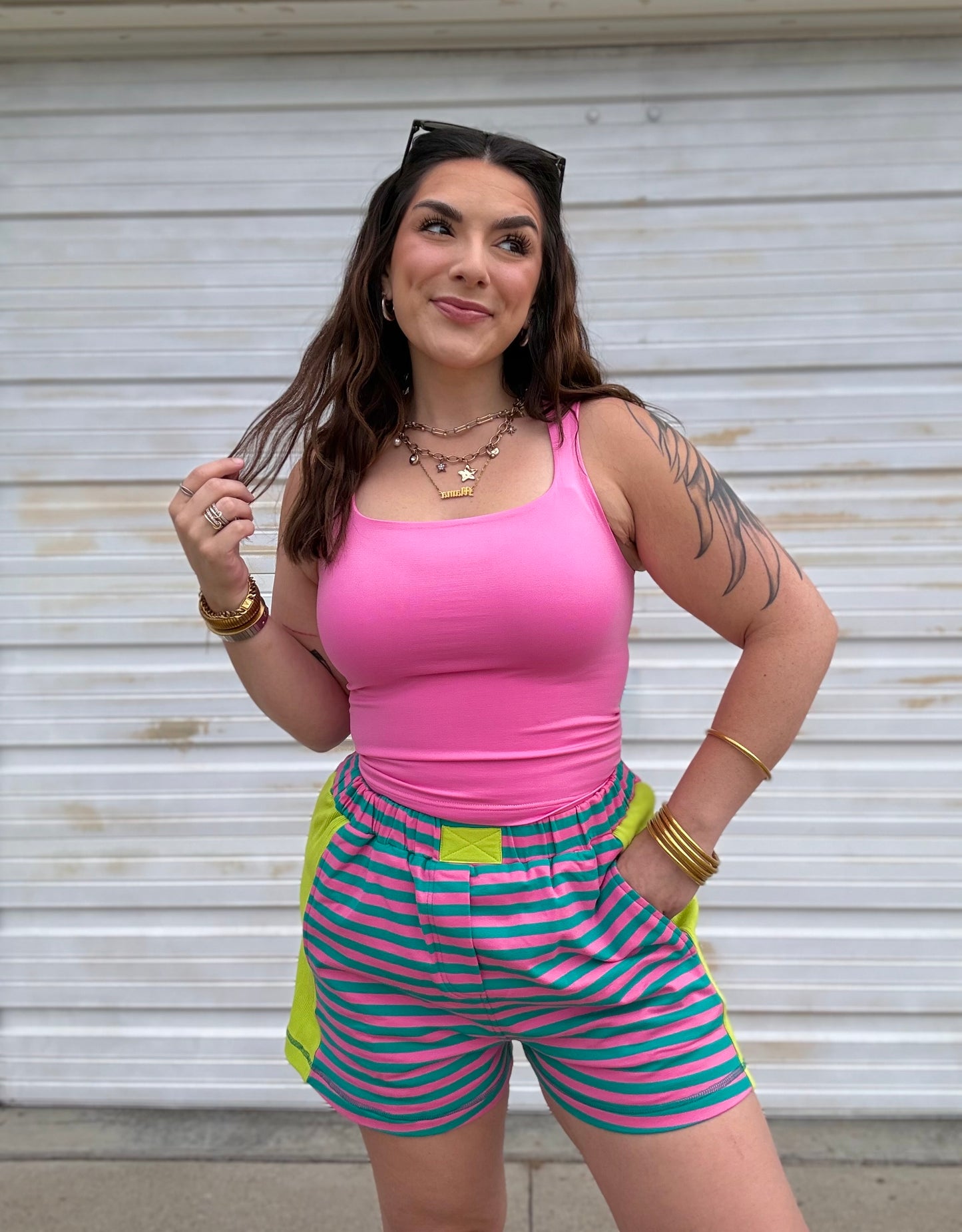 Neon Summer Striped Colorblock Shorts