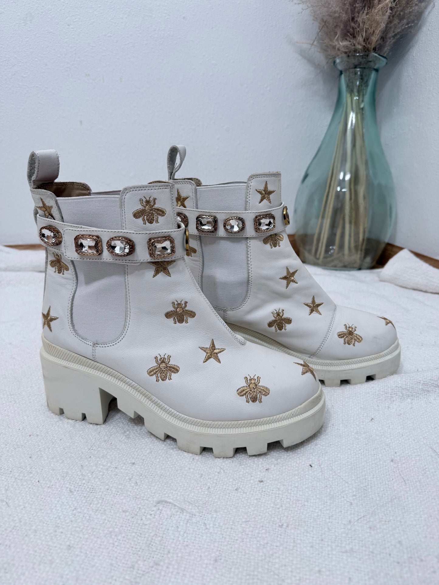 Ivory GG Embroidered Booties - 7/7.5