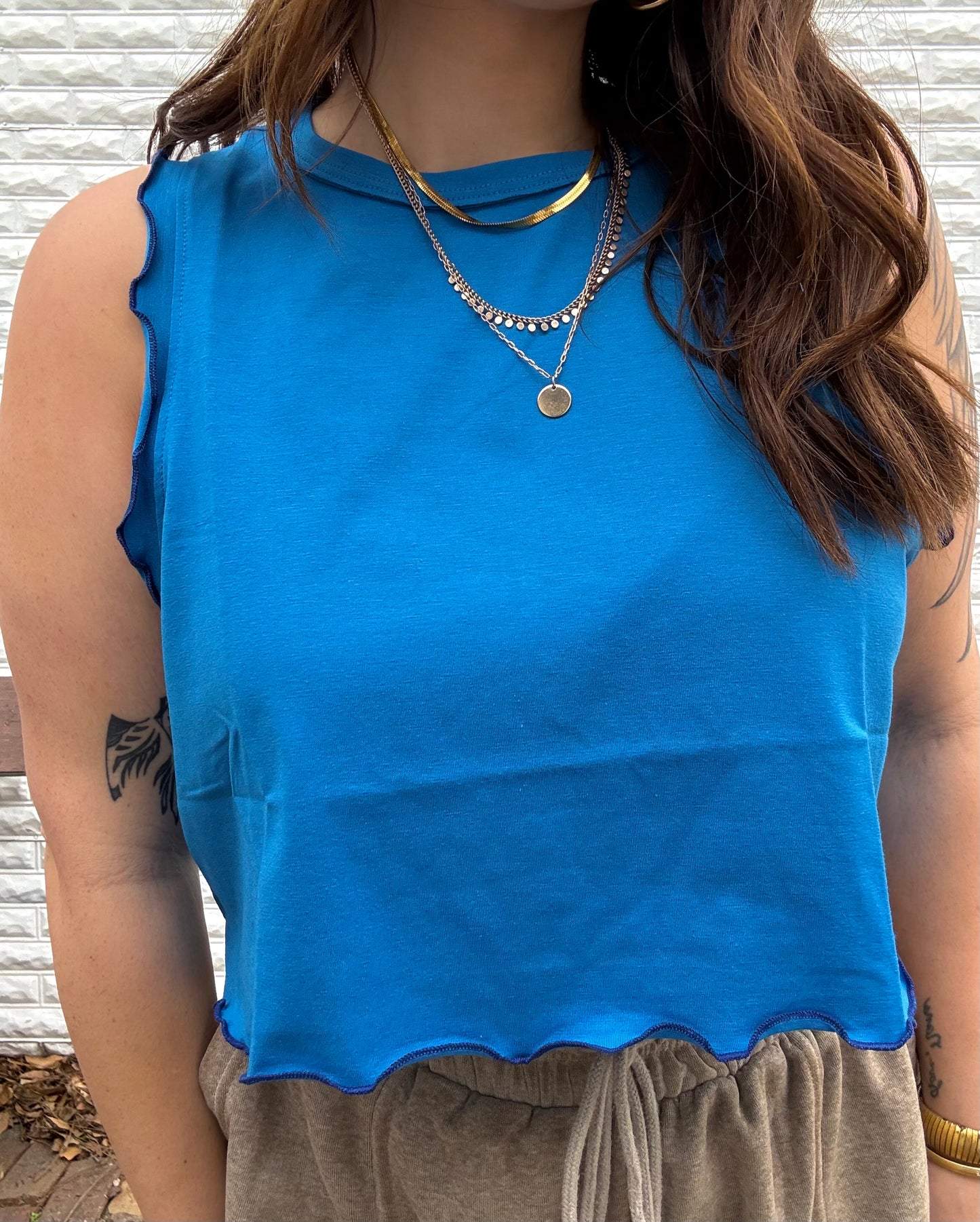 French Blue Lettuce Edge Tank | S-3X