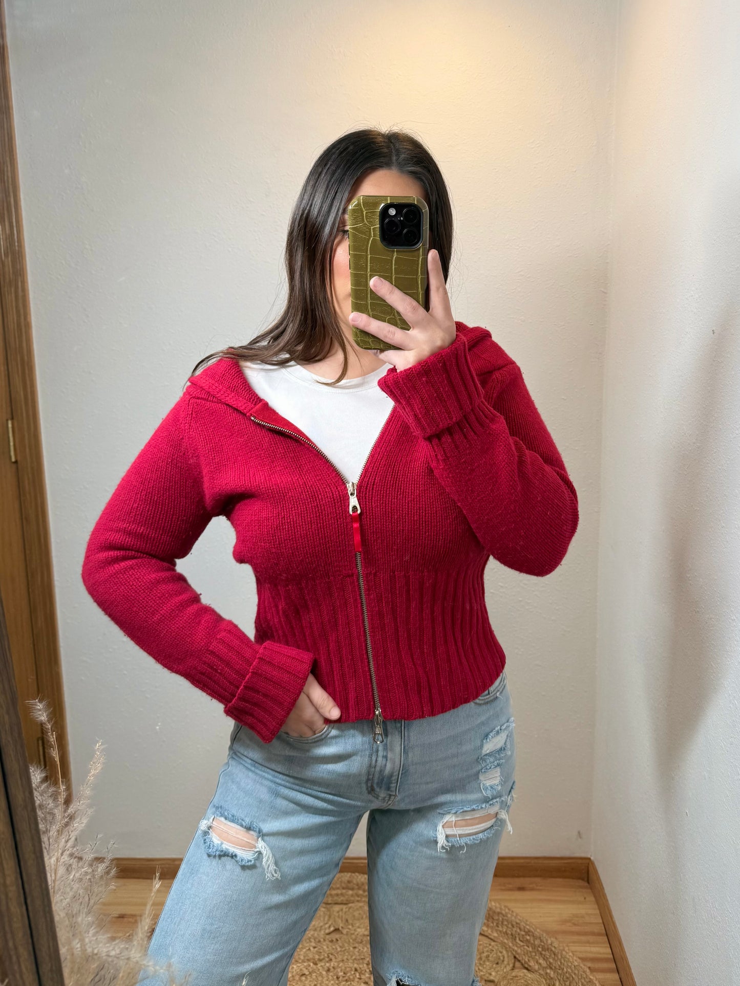 Express Y2K Double Zip Knit Jacket (Large)