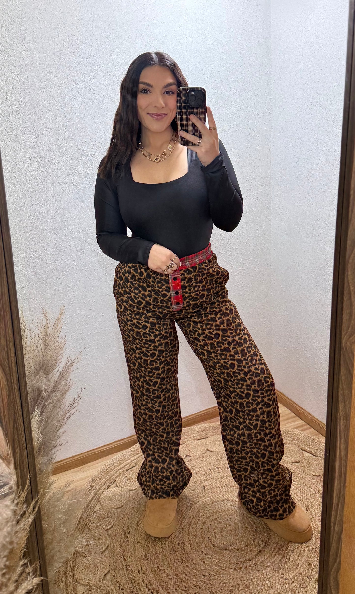 Leopard Plaid Trim Boxer Pants