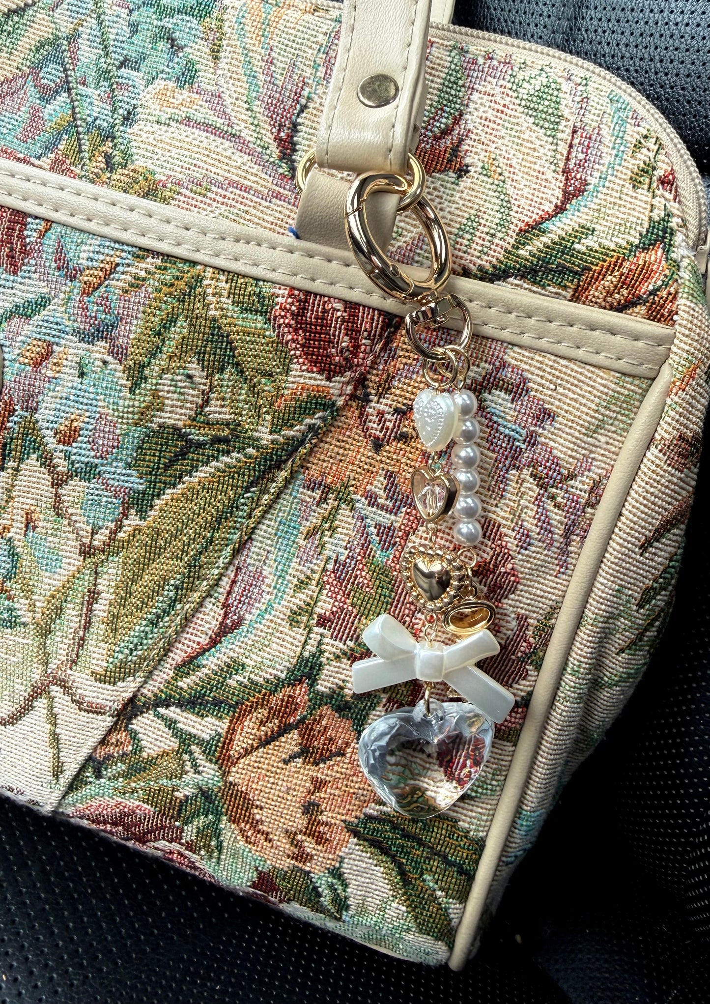 Crystal Heart Pearl Bag Charm