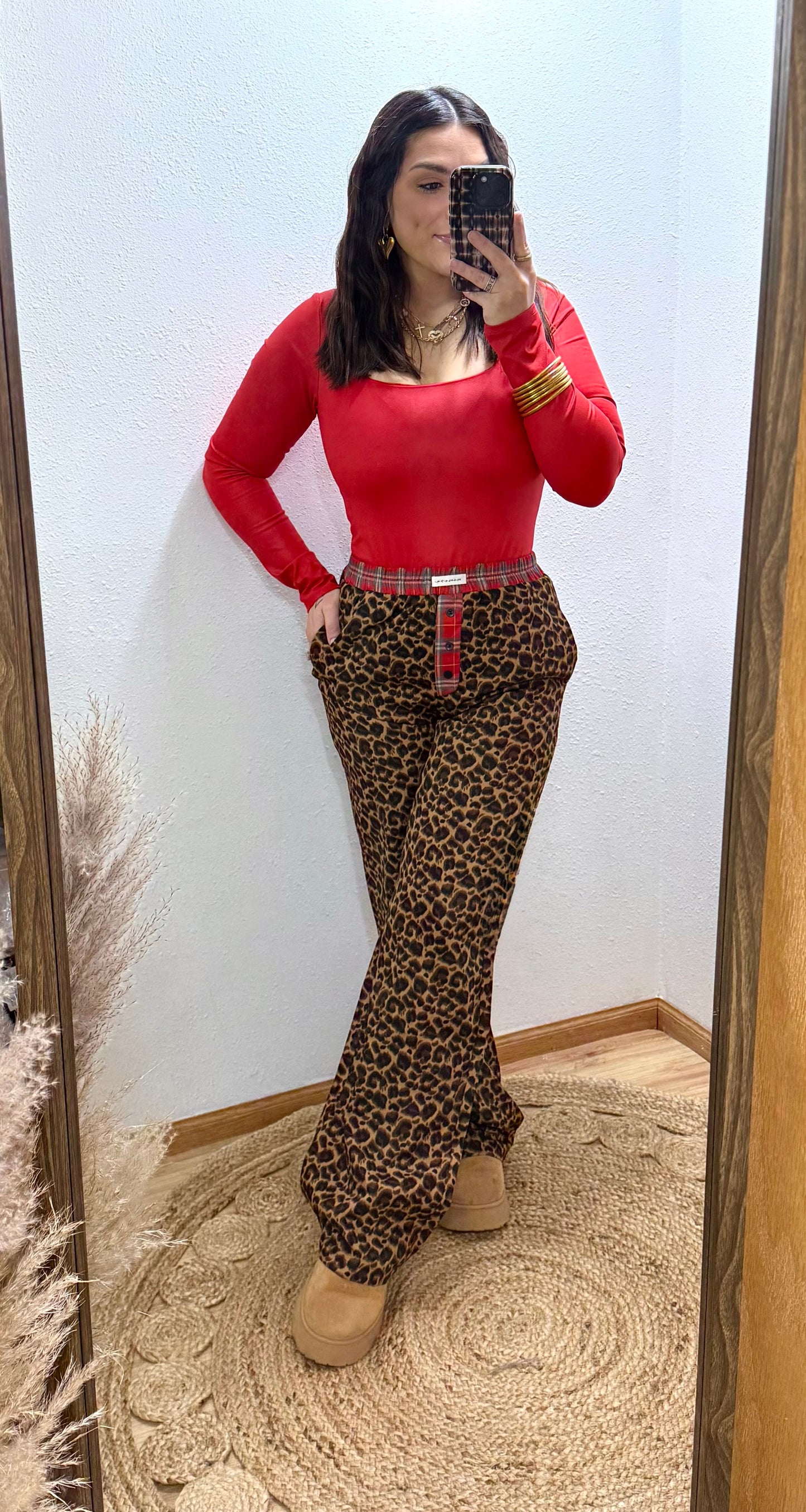 Leopard Plaid Trim Boxer Pants