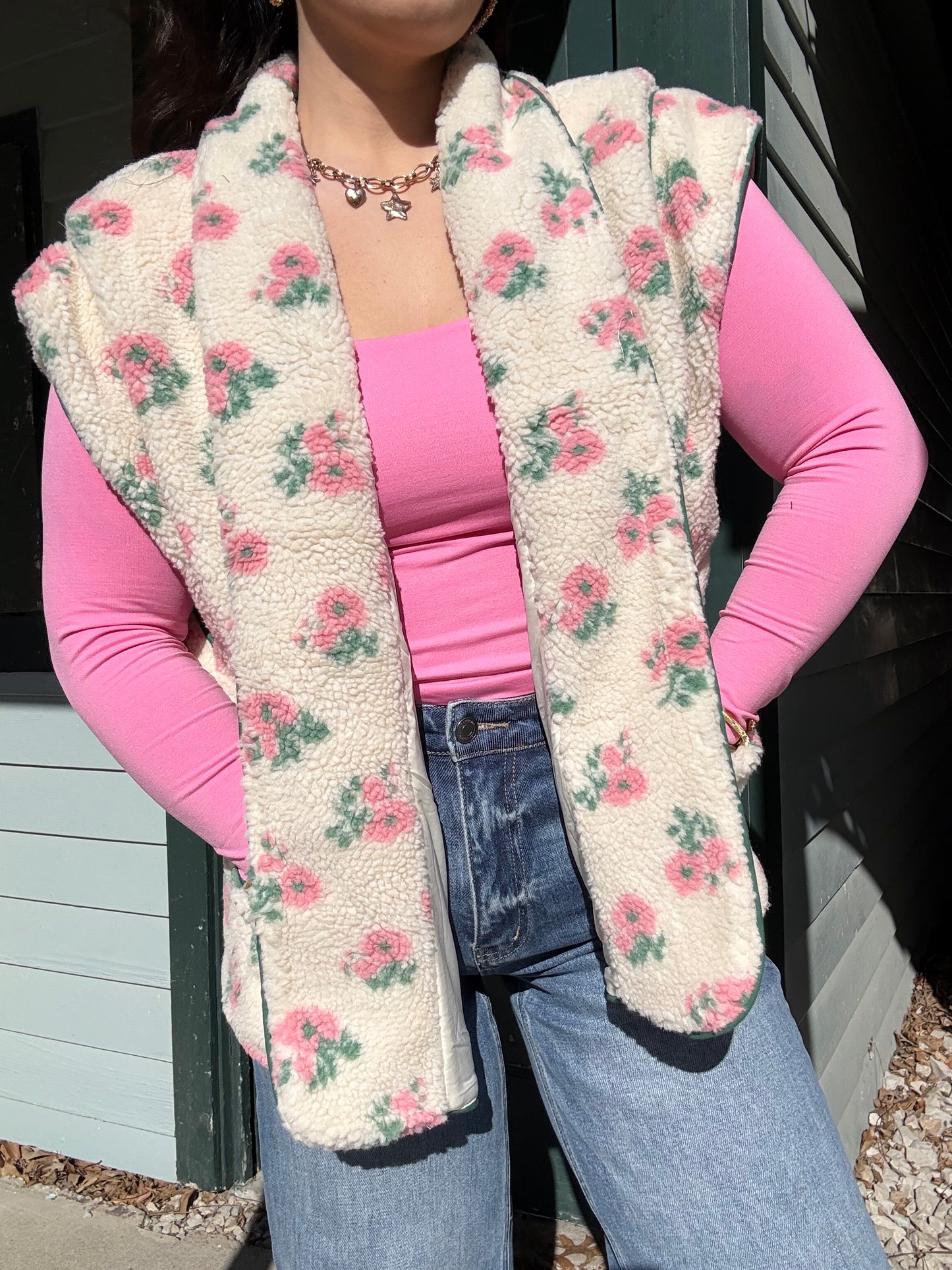 Spring Floral Oatmeal Fleece Vest