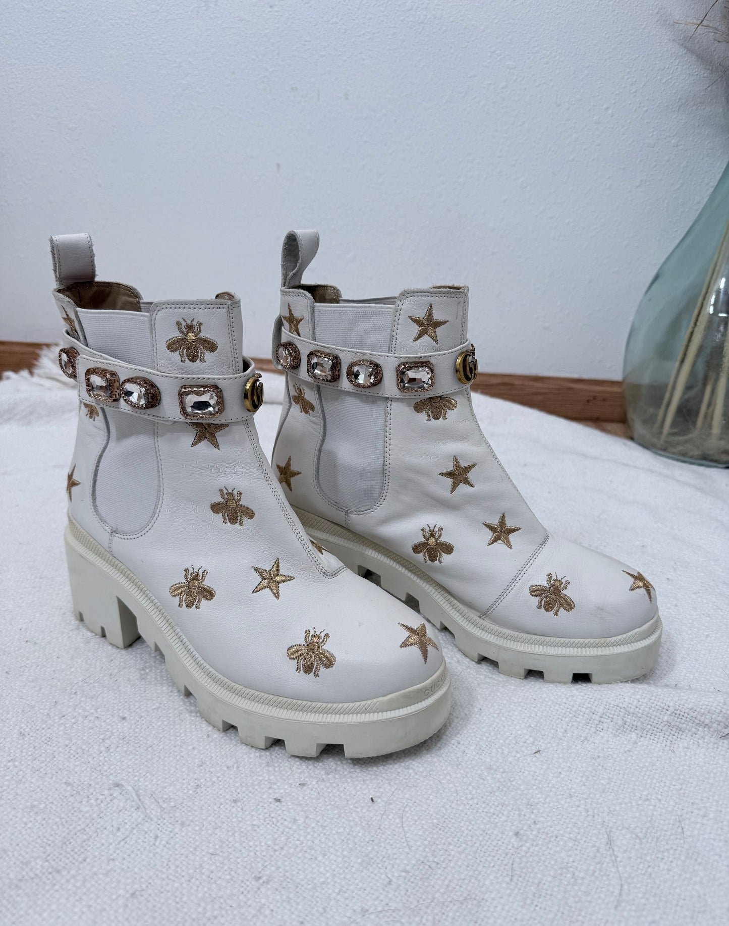 Ivory GG Embroidered Booties - 7/7.5