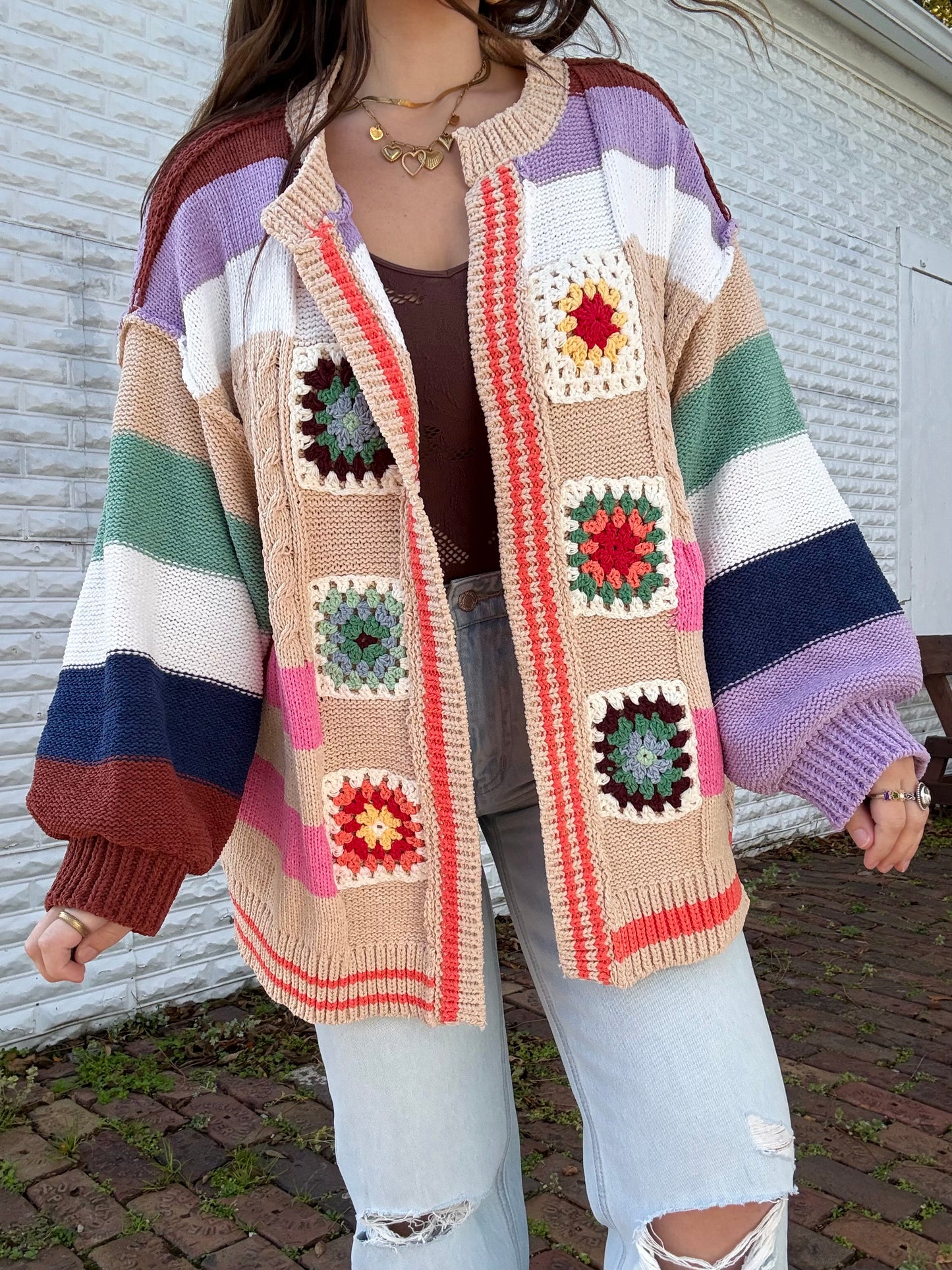 POL Granny Patch Knit Cardigan