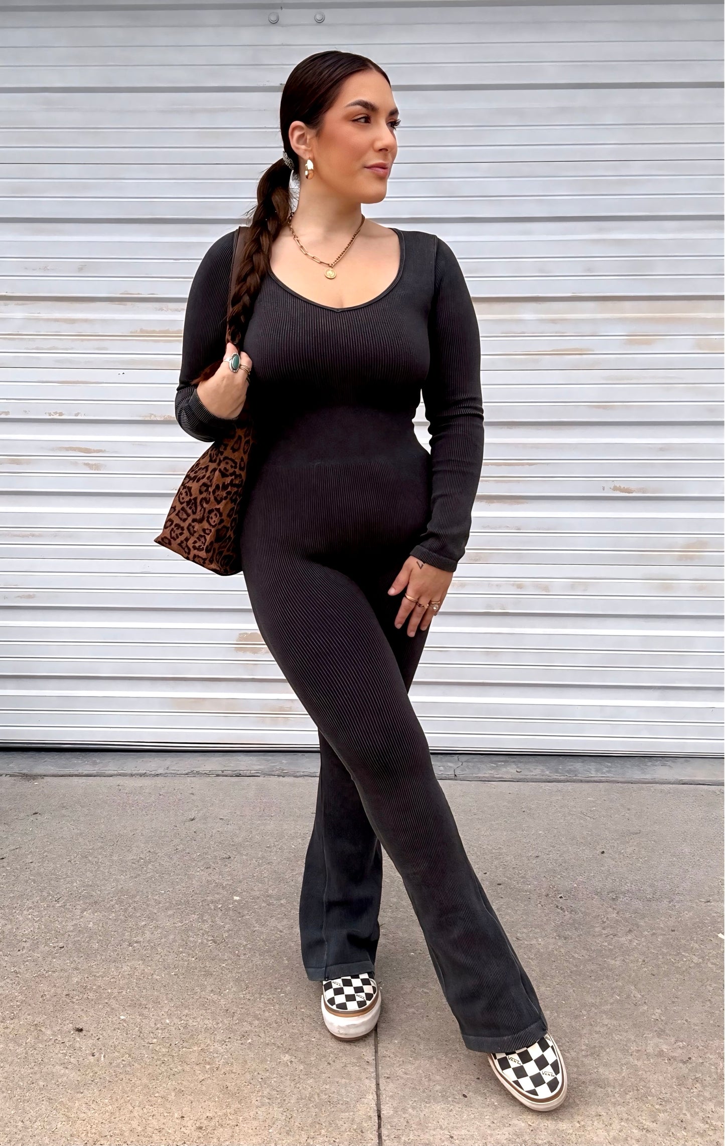 Running Around Ribbed Jumpsuit : Black