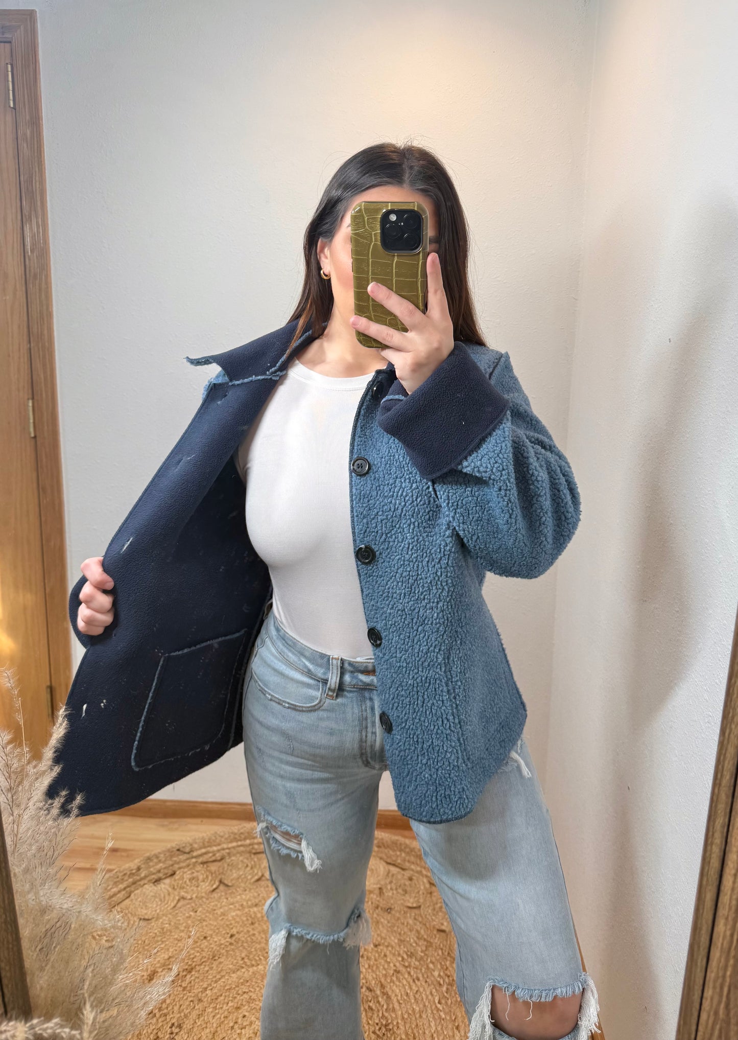 Navy Reversible Fleece Vintage Jacket (Medium)