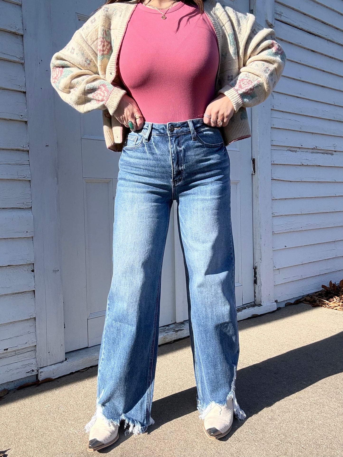 Annie Distressed Hem Denim Jeans